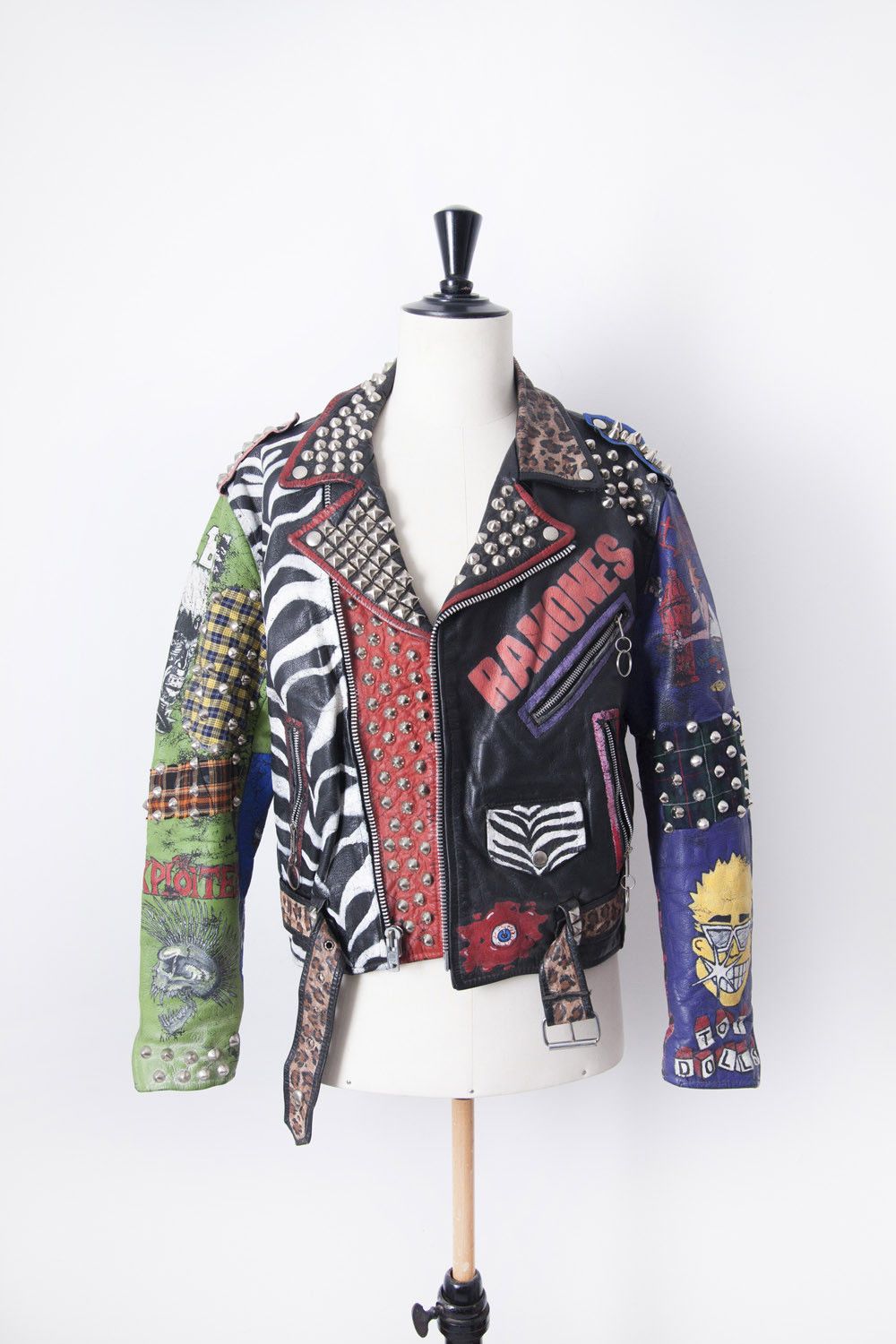 Vintage handpainted punk leather biker jacket