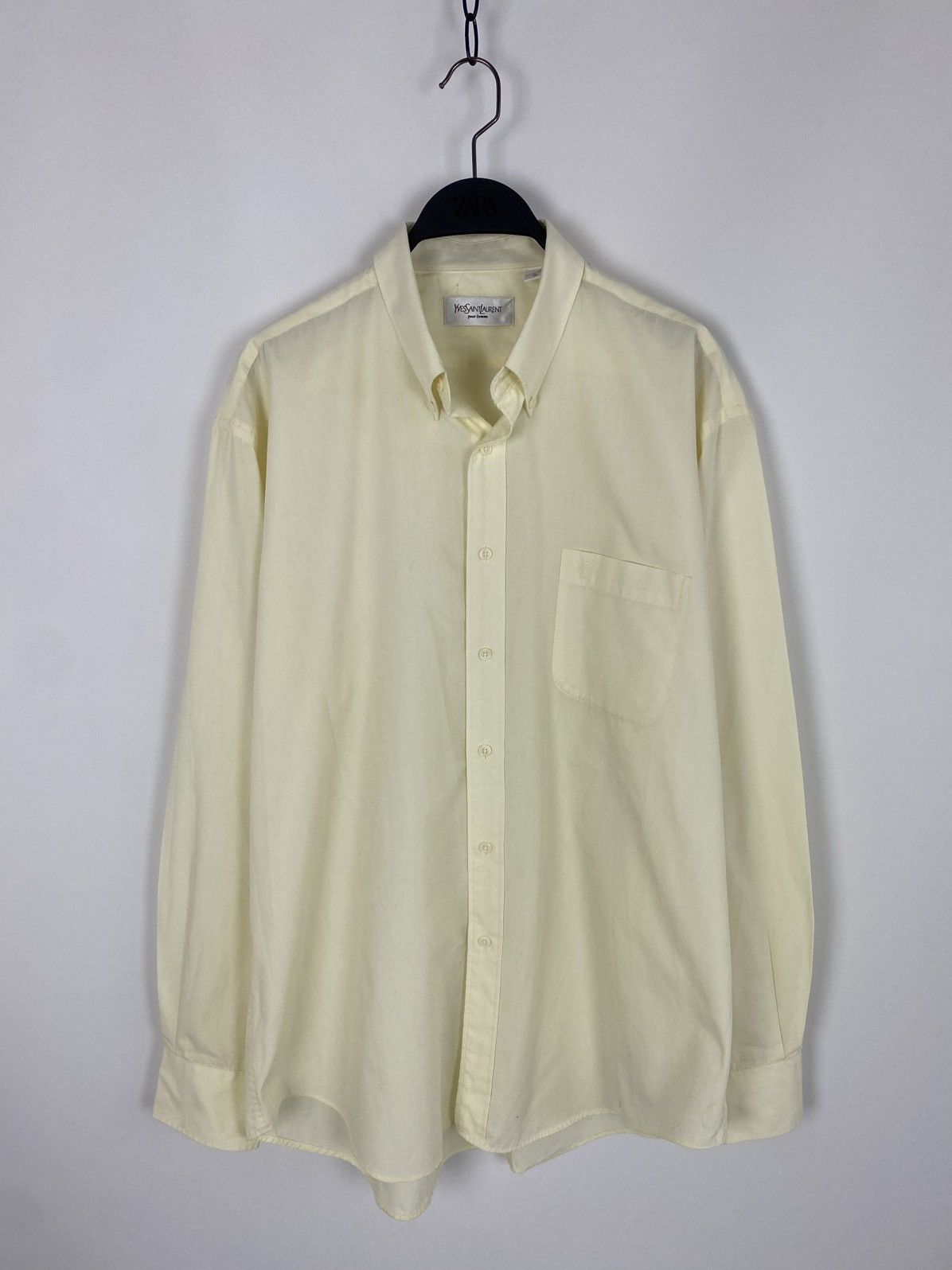 Yves Saint Laurent 1990’s Vintage YSL Mini Logo Light Yellow Button Up Shirt Size US M / EU 48-50 / 2 - 1 Thumbnail