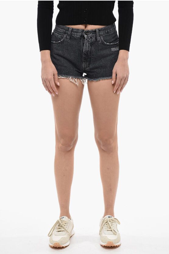 image of Off White Dark Wash Corporate Denim Shorts With Raw Cut in Grey, Women's (Size 31)