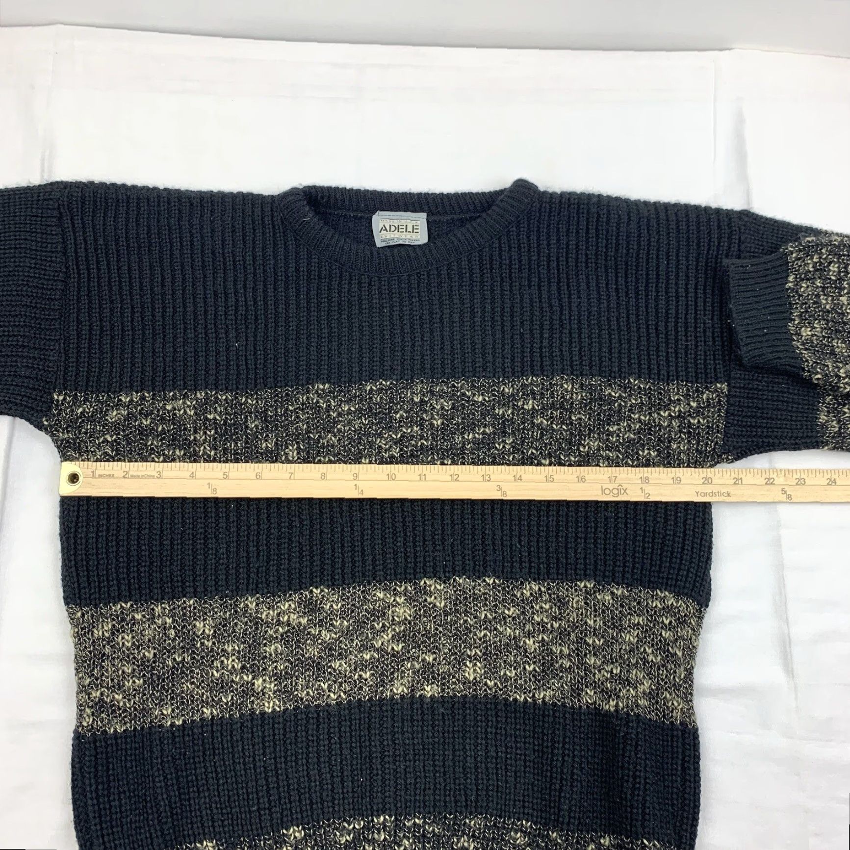 Vintage VINTAGE Adele Sweater Adult Medium Black Striped Knit Pullover Crewneck 80s 90s Mens Size US M / EU 48-50 / 2 - 6 Thumbnail