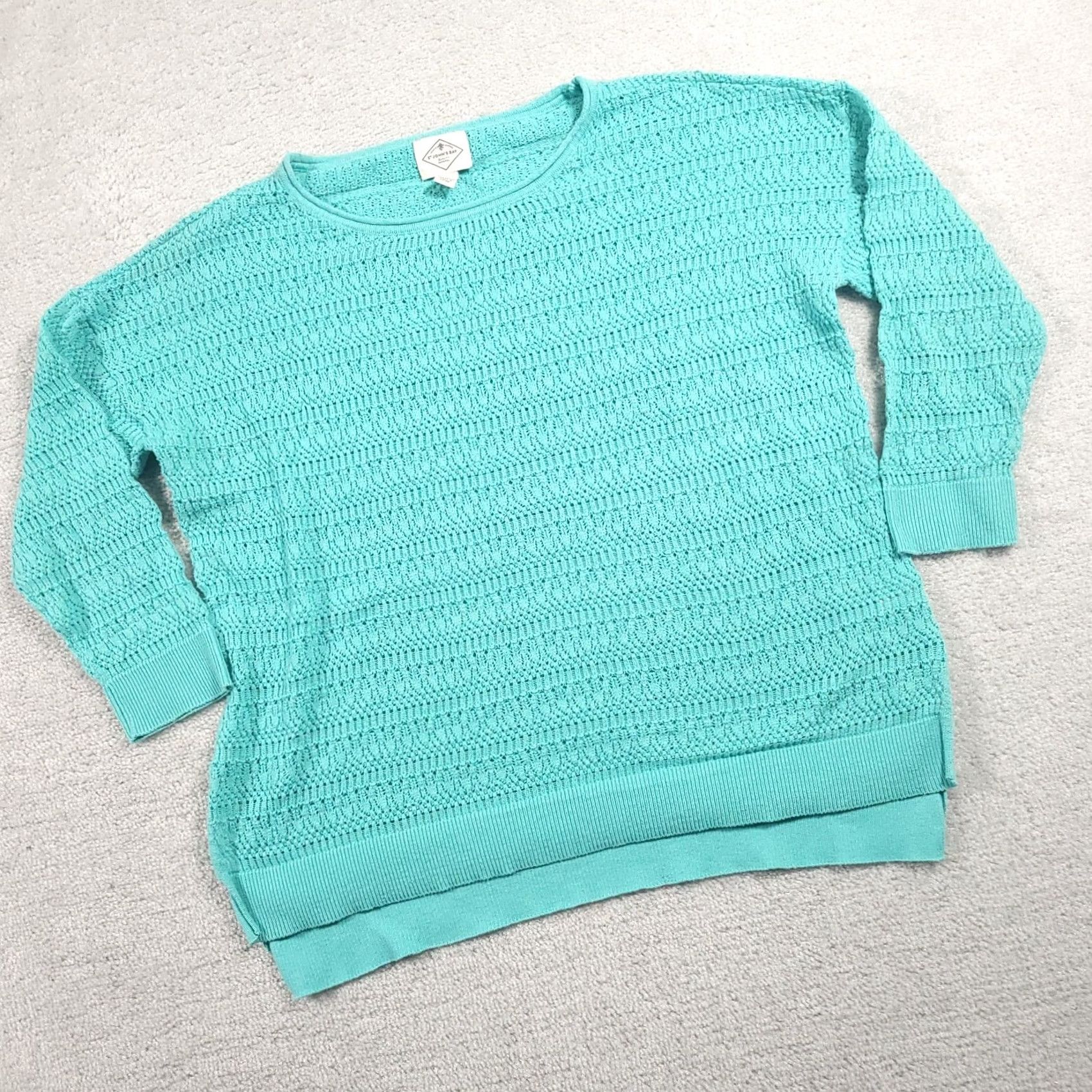 Vintage St. John's Bay Sweater Women's Large Green Round Neck Classic Open Knit 3/4 Sleeve Size L / US 10 / IT 46 - 2 Thumbnail