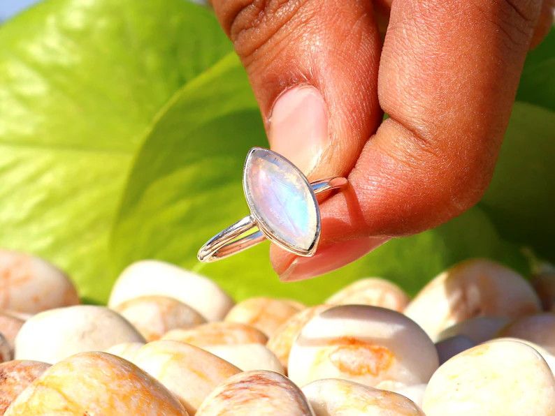 Handmade Rainbow Moonstone Ring, Handmade 925 Silver, June Birthstone Size ONE SIZE - 6 Thumbnail