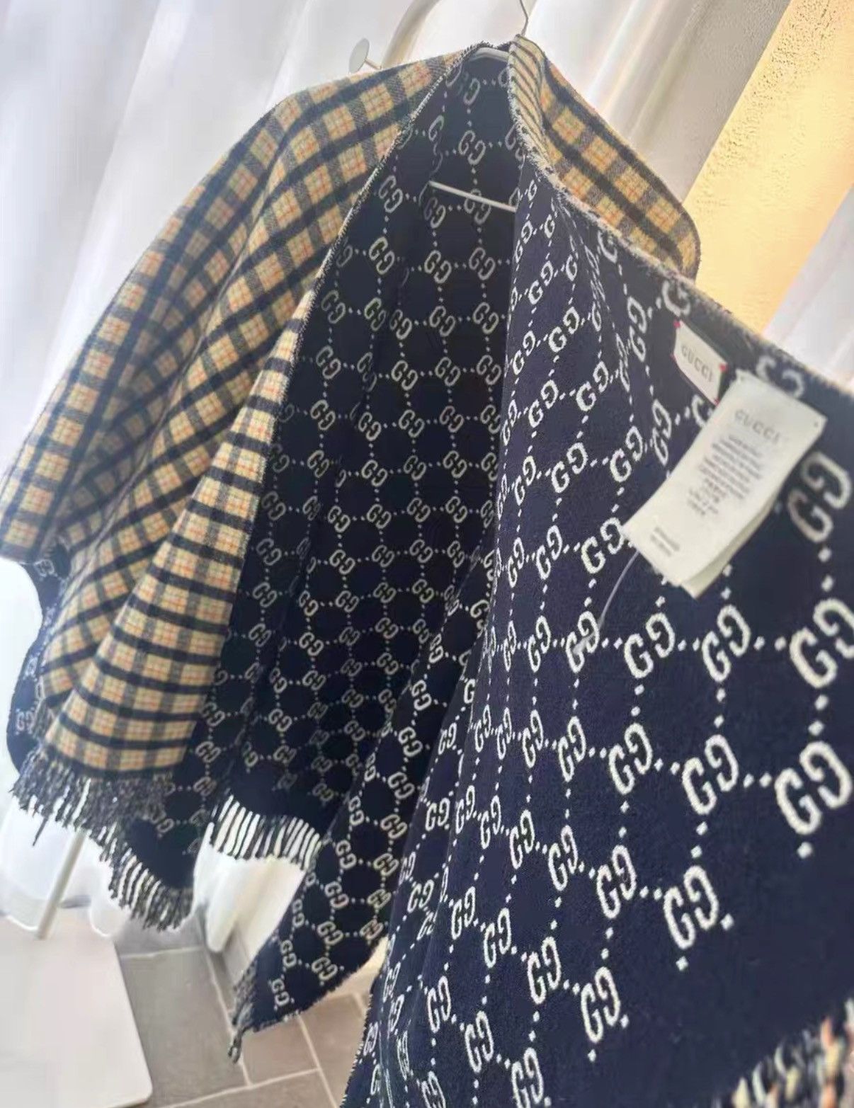 Gucci Gucci wool all-over check reversible shawl J38 Size ONE SIZE - 4 Thumbnail