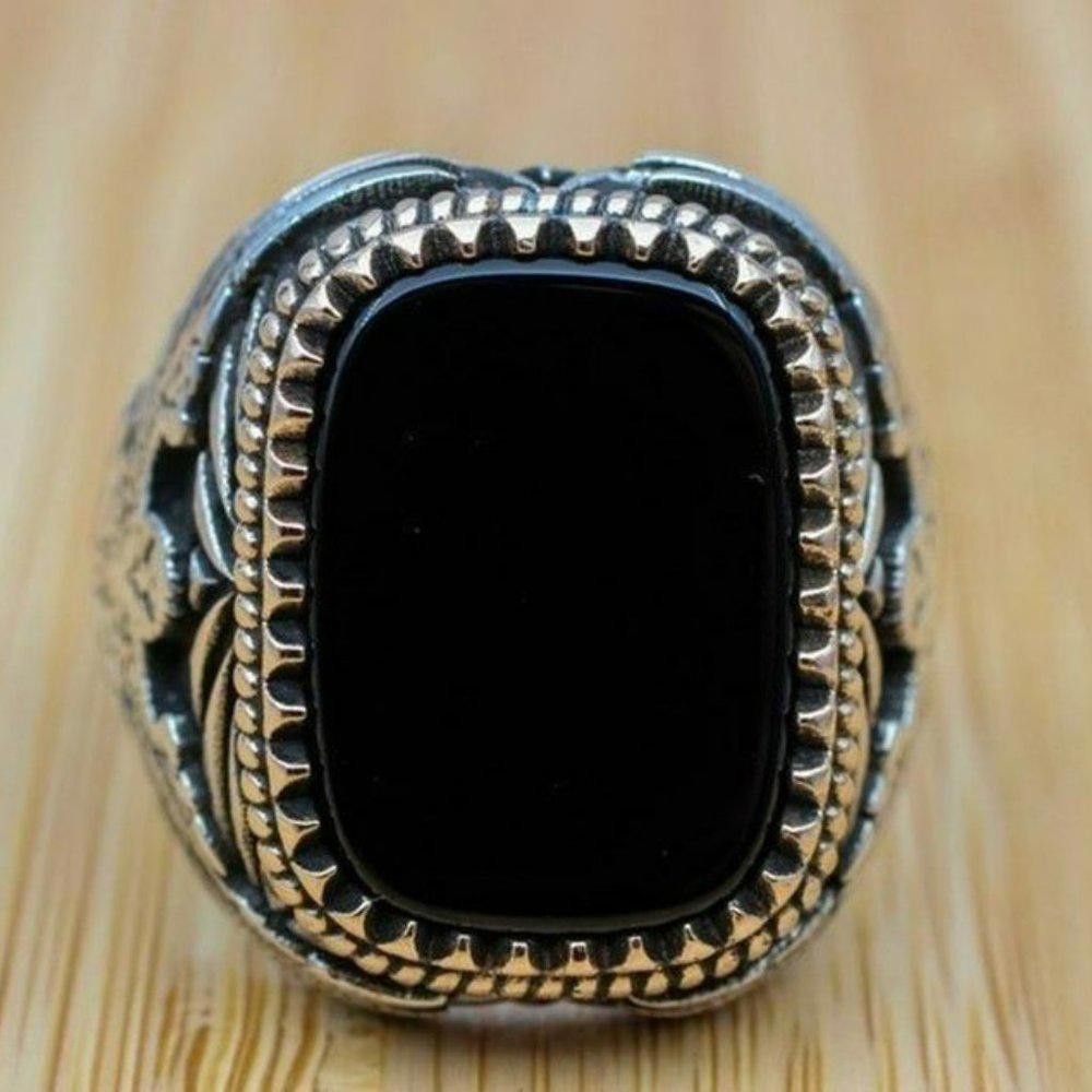 Designer Men's Golden Black Eagle Big Retro Silver Ring - Size 6 Size ONE SIZE - 5 Thumbnail