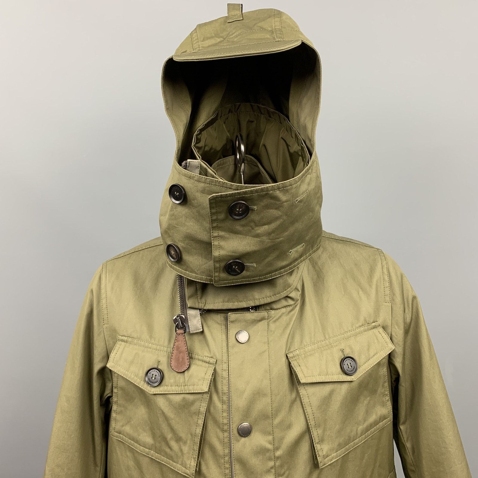 Burberry Prorsum Resort 2013 Size 42 Olive Solid Cotton Zip & Snaps Jacket Size US L / EU 52-54 / 3 - 7 Thumbnail