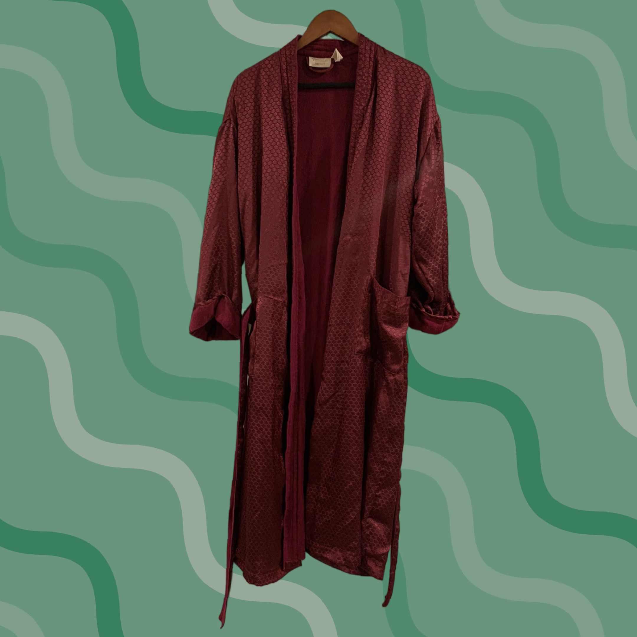 VINTAGE Victoria's Secret Robe Kimono Long Sleeve Tie Red Cotton Polyester One Size M/L Women Gold Label