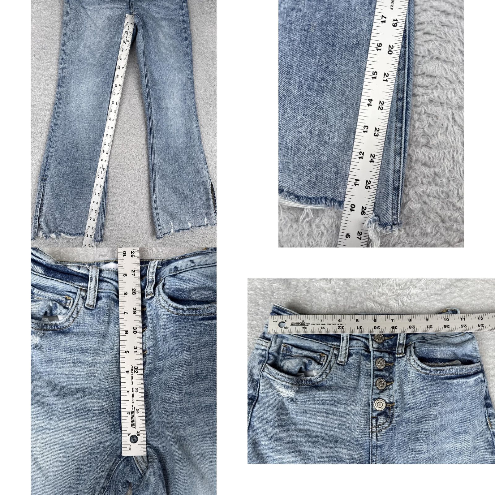 Vintage Flying Monkey Jeans Womens 24 Light Wash High Rise Button Fly Distressed Flare Jeans Size 42" / US 20 - 8 Thumbnail