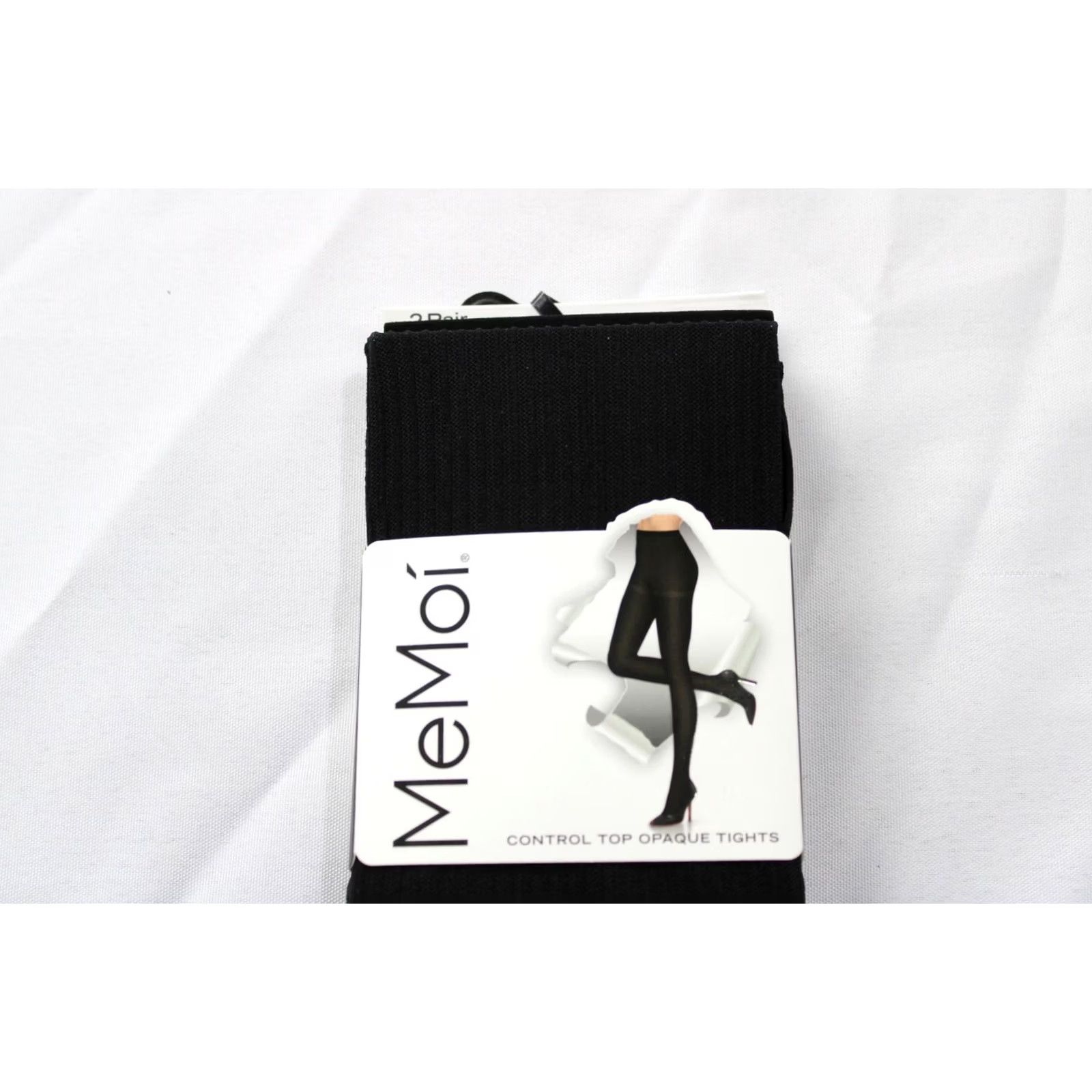 Vintage MeMoi Control Top Tights Women's Black Medium/Large Ribbed/Solid 2-Pack CN6 NWT Size M / US 6-8 / IT 42-44 - 2 Thumbnail