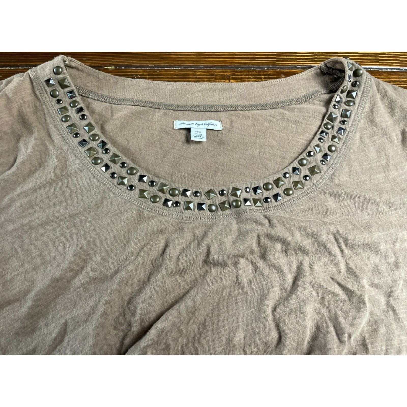 American Eagle Outfitters American Eagle Outfitters Shirt Womens Medium Brown Metal Detail Size M / US 6-8 / IT 42-44 - 3 Thumbnail