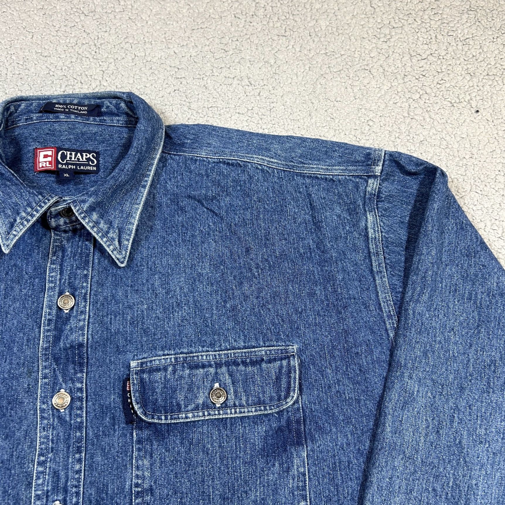 Ralph Lauren VINTAGE Chaps Ralph Lauren Denim Shirt Mens XL Blue Long Sleeve Workwear 90s Shirt Mens XL Blue Denim Size US XL / EU 56 / 4 - 2 Thumbnail