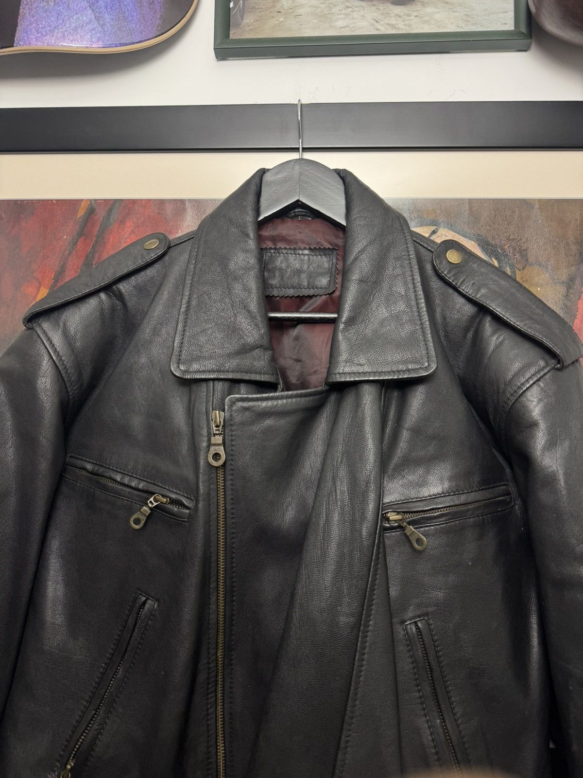 Leather Rare Vintage 90s Leather Jacket High Quality Punk Rock Hype Size US L / EU 52-54 / 3 - 7 Thumbnail