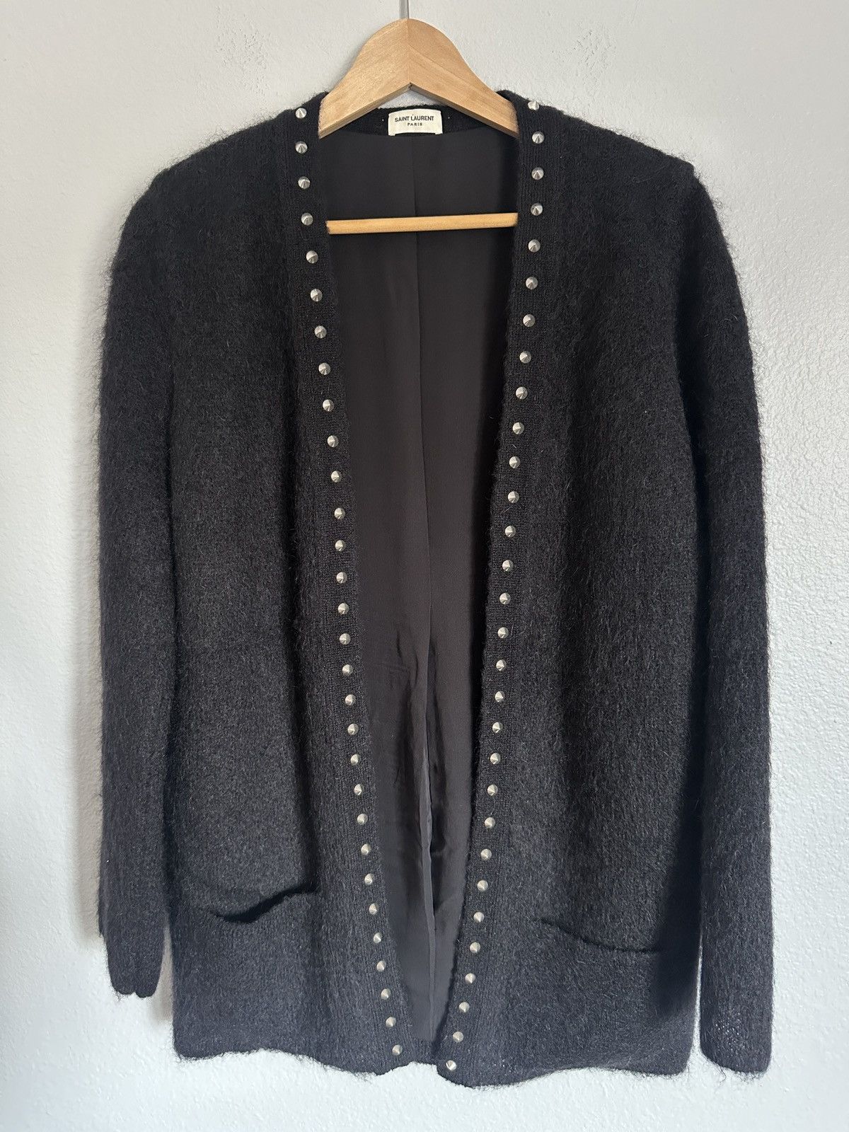 image of Saint Laurent Paris Fw14 Studded Mohair Cardigan in Black, Men's (Size Medium)