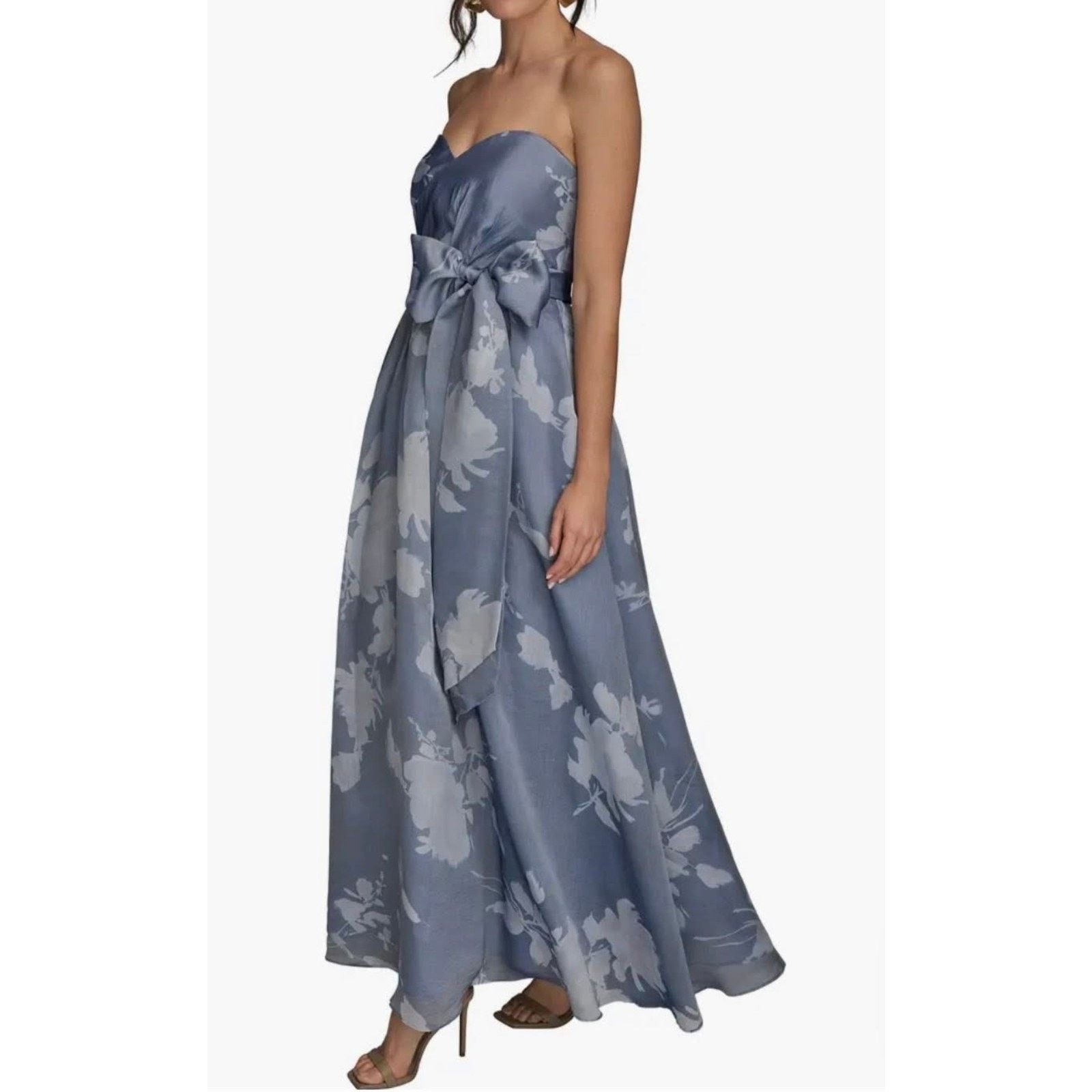 Donna Karan Donna Karan New York Women's Blue Floral Print Strapless 6 Size M / US 6-8 / IT 42-44 - 3 Thumbnail