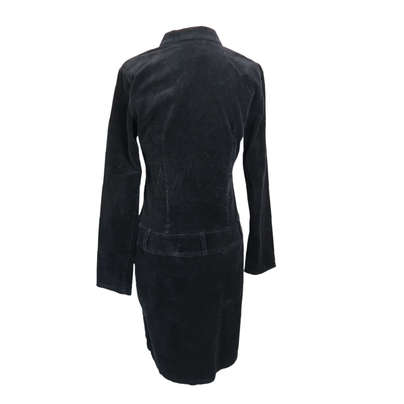 Velvet VINTAGE 90s Juno Shirt Dress Black Corduroy Velvet Drop Waist Knee Length Long Sleeve M Womens Dress Shirt Dress Size M / US 6-8 / IT 42-44 - 4 Thumbnail