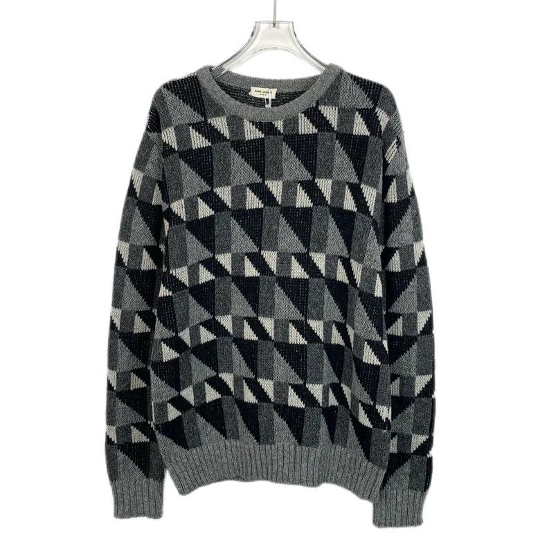 Saint Laurent Paris Saint Laurent Dark grey plaid wool crewneck long-sleeve swe Size US L / EU 52-54 / 3 - 1 Thumbnail