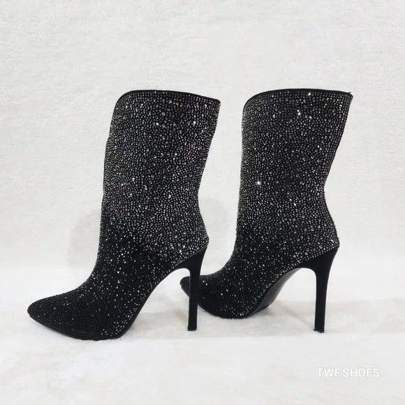 Other Infinity Black Rhinestone Stiletto High Heel Ankle Boots Size US 6 / IT 36 - 1 Thumbnail