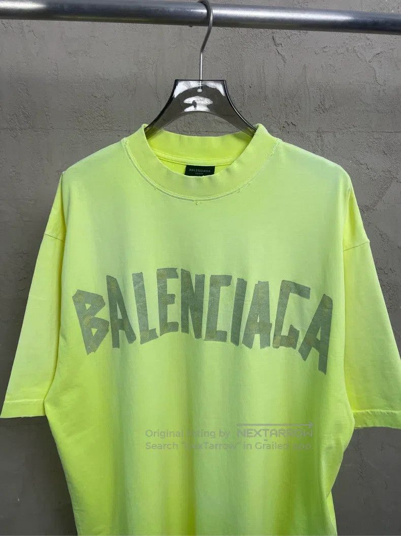 Other Balenciaga Neon Yellow Tape Logo Distressed Hole Short Sle Size US XS / EU 42 / 0 - 6 Thumbnail