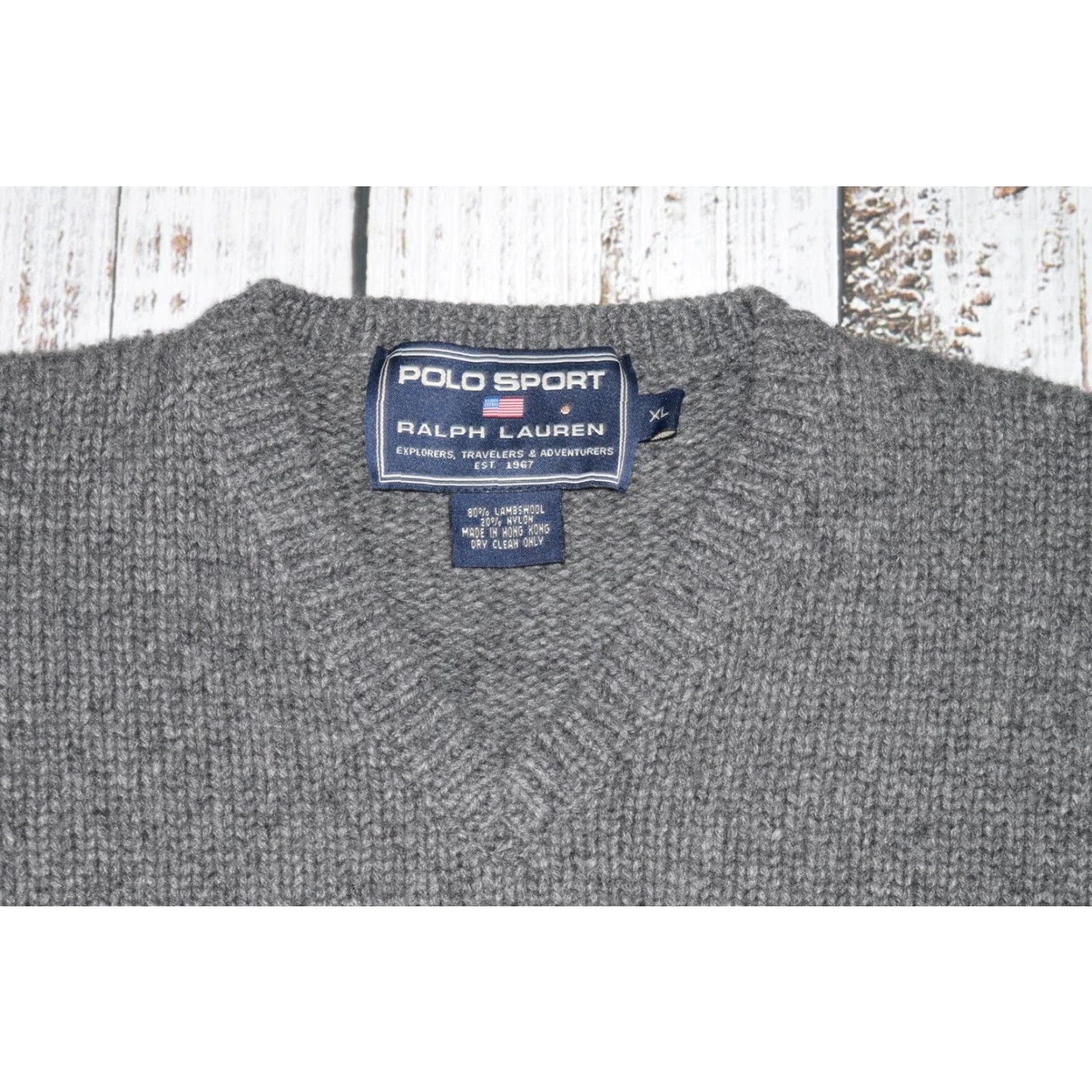 Vintage VINTAGE Polo Sport Mens Sweater Pullover Knit Wool 80% Lambswool V-Neck Gray XL 90s Sports Size US XL / EU 56 / 4 - 3 Thumbnail
