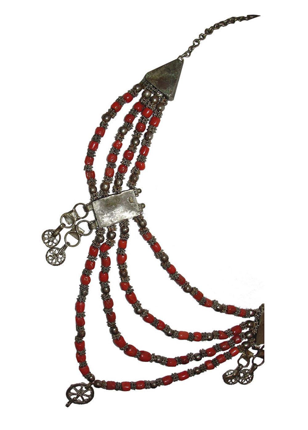 Designer Yemenite Necklace Silver Filigree Mediterranean Red Bead Size ONE SIZE - 6 Thumbnail