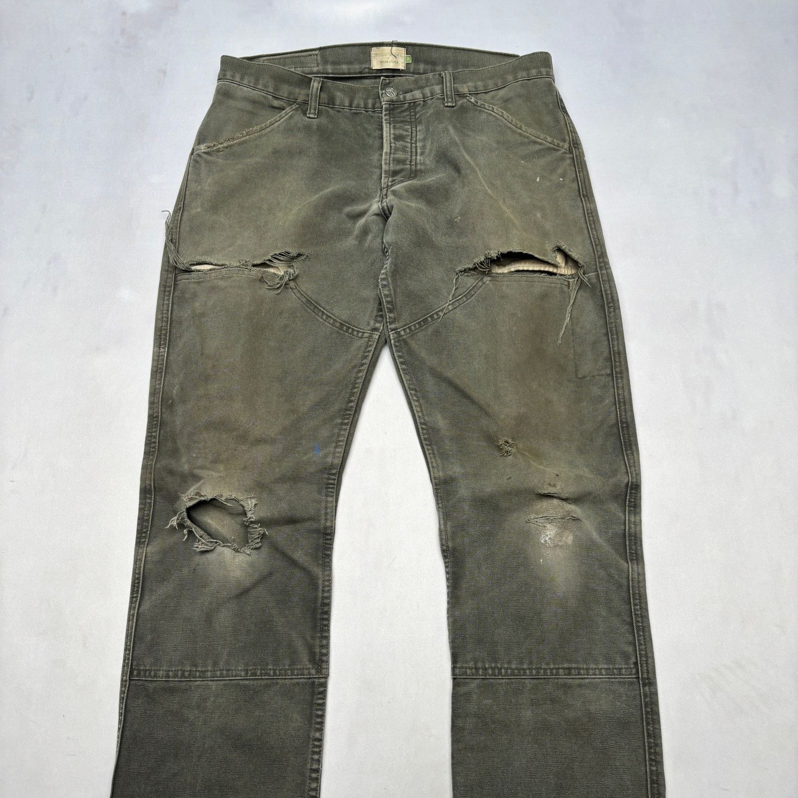 Taylor Stitch Good Acrew Taylor Stitch Double Knee Distressed Pants 33x34 Size US 33 - 2 Thumbnail