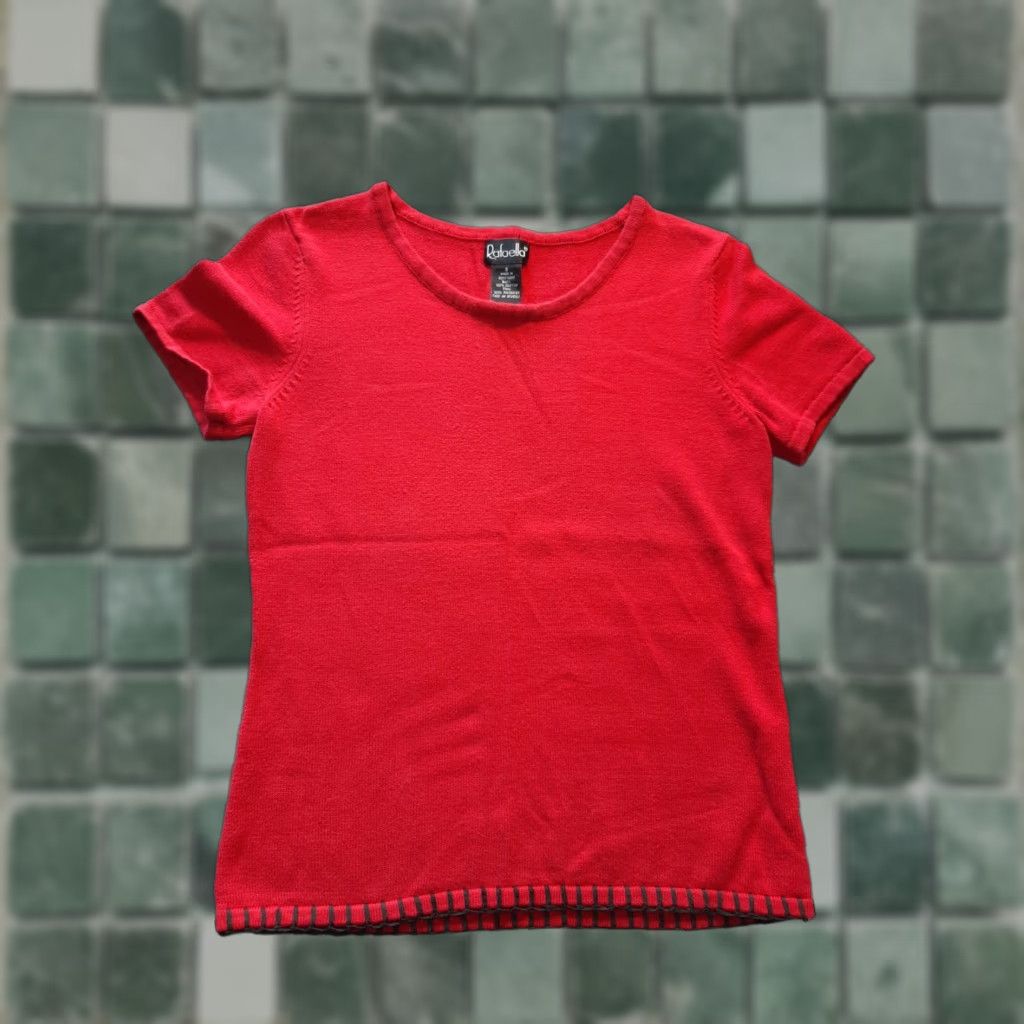 Vintage Rafaella Studio Women’s Shirt Short Sleeve Red Knit Cotton Top S Today S? Size S / US 4 / IT 40 - 1 Thumbnail
