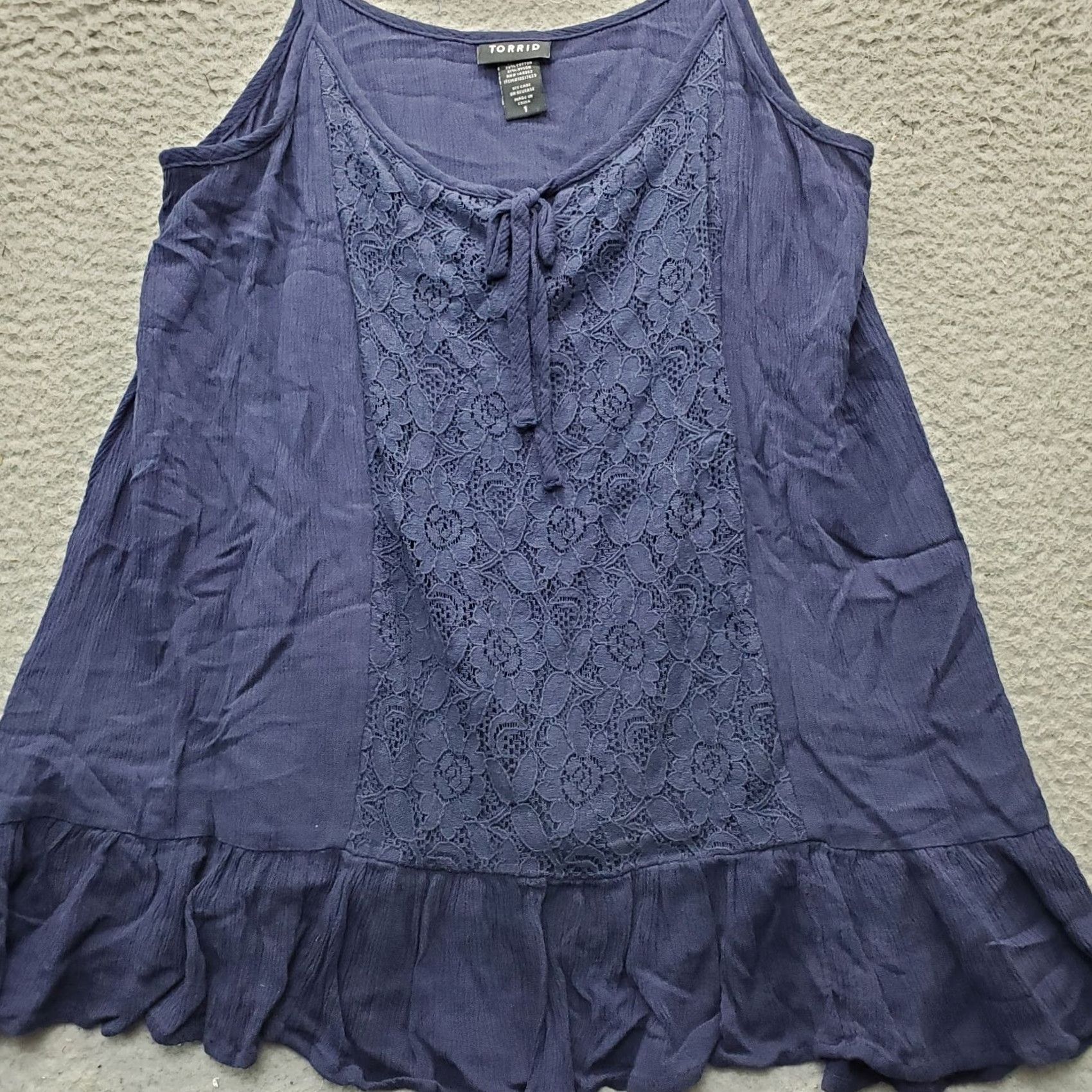 Torrid Torrid Camisole Top Navy Lace Trim Flared Hem Sleeveless Tie Front Size 14 Tank Women shirt Size XL / US 12-14 / IT 48-50 - 7 Thumbnail
