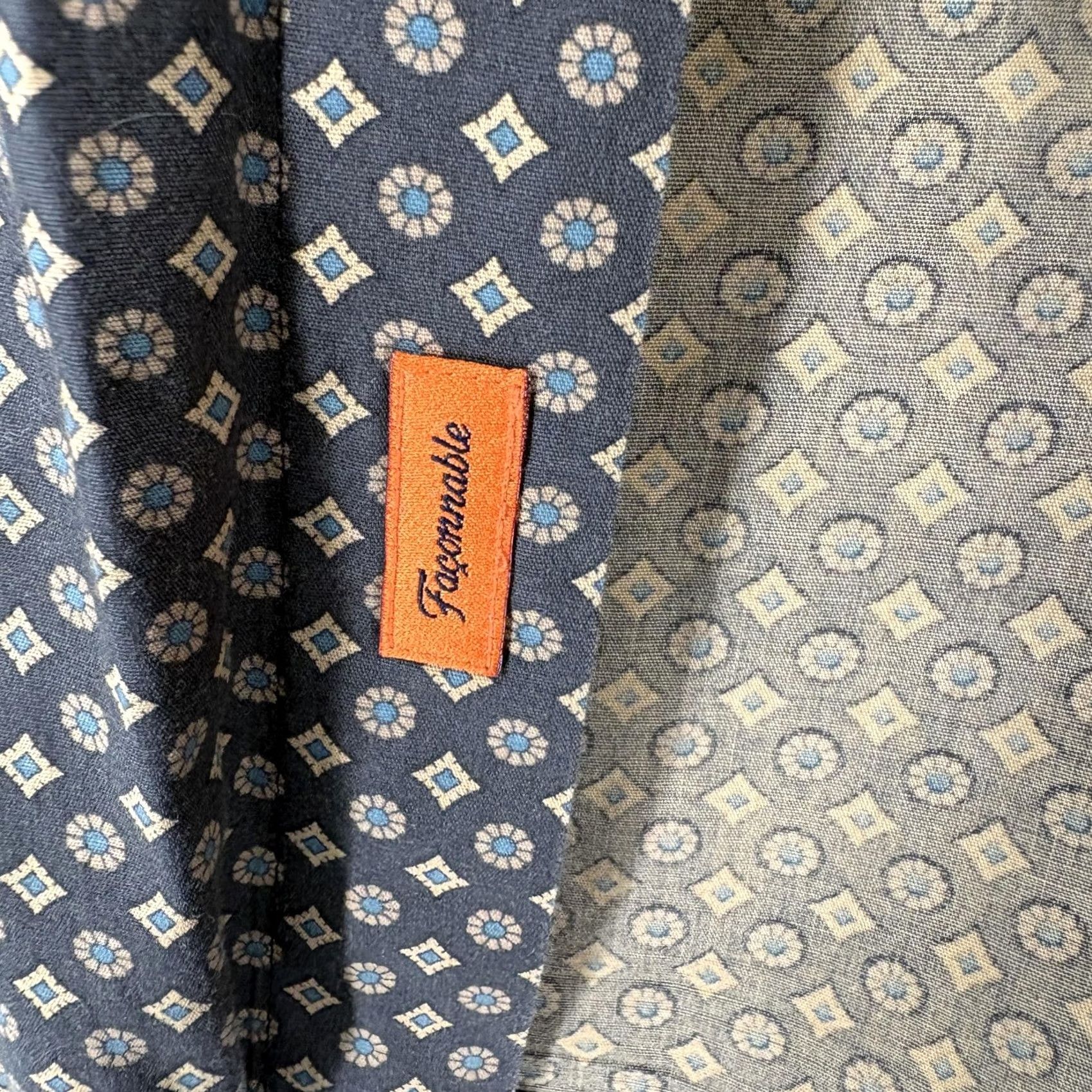 Faconnable Façonnable Shirt Mens XL Gray Geometric Print Long Sleeve Button Up Casual Club Size US XL / EU 56 / 4 - 5 Thumbnail