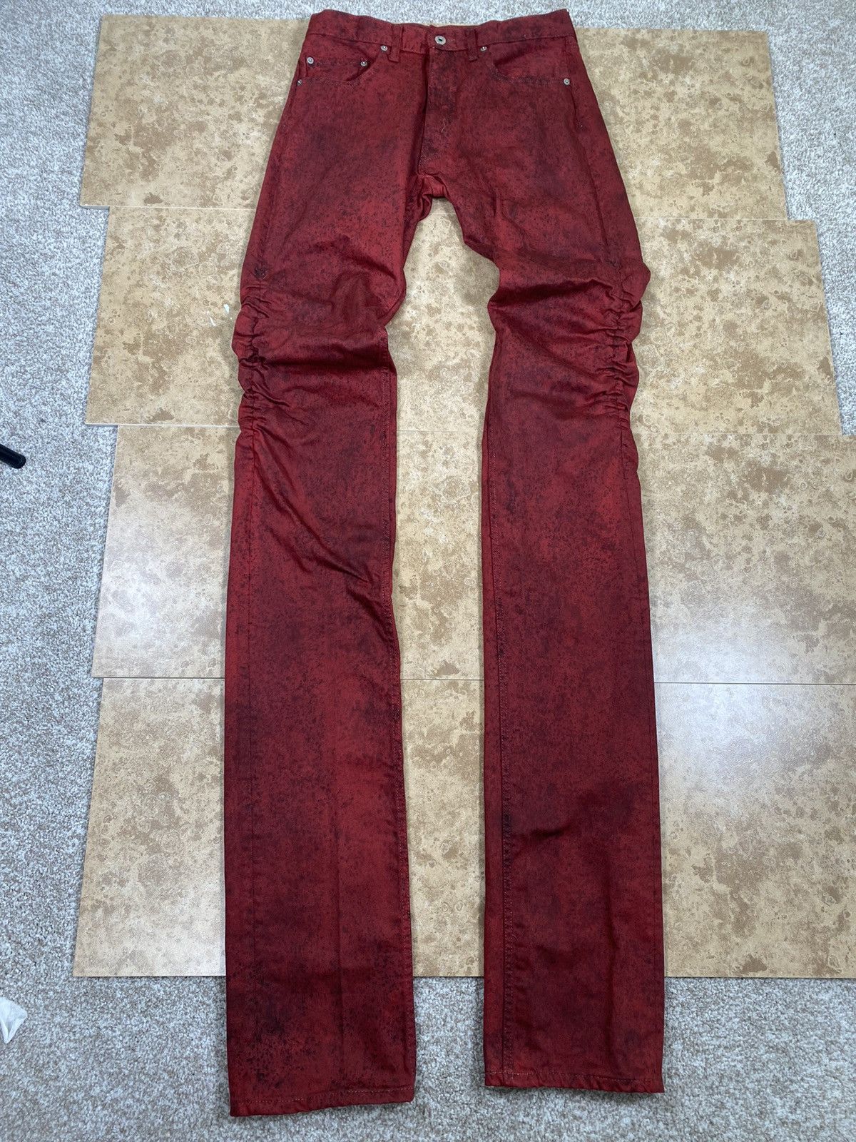 image of Vlone Red Splatter Stacked Denim, Men's (Size 30)