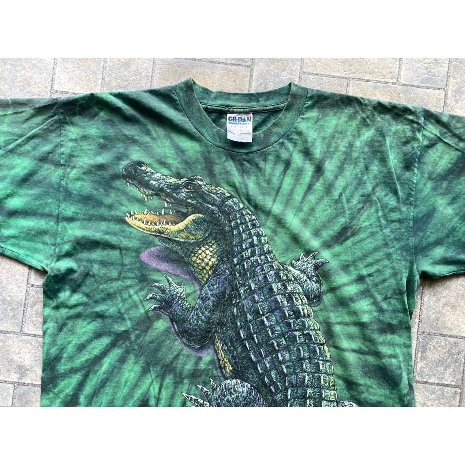 Gildan Gildan Shirt Mens XL Green Habitat Alligator Crocodile Tie Dye Double Sided AOP Short Sleeve Size US XL / EU 56 / 4 - 6 Thumbnail