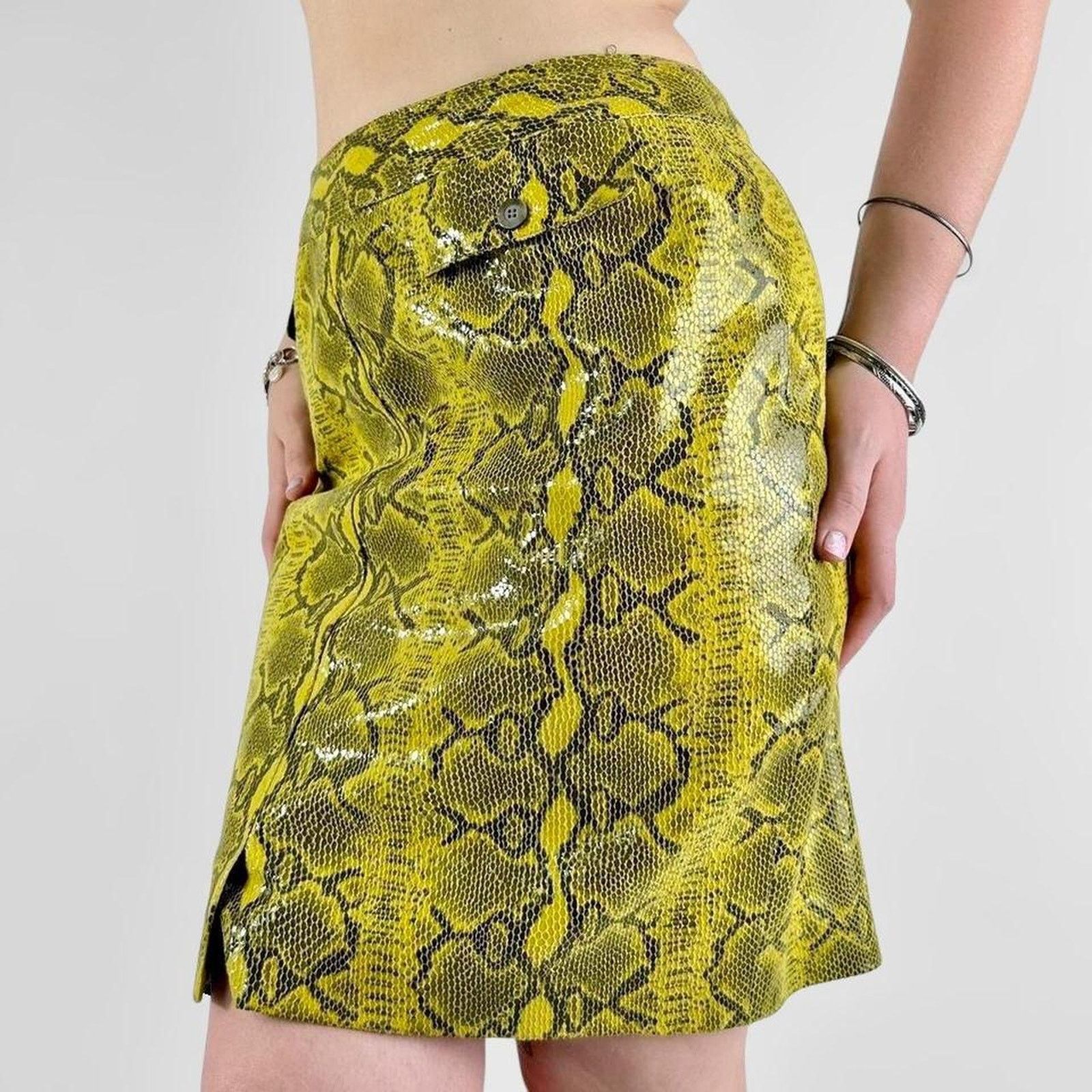 Other yellow and black snakeskin leather mini skirt Size 30" / US 8 / IT 44 - 3 Thumbnail