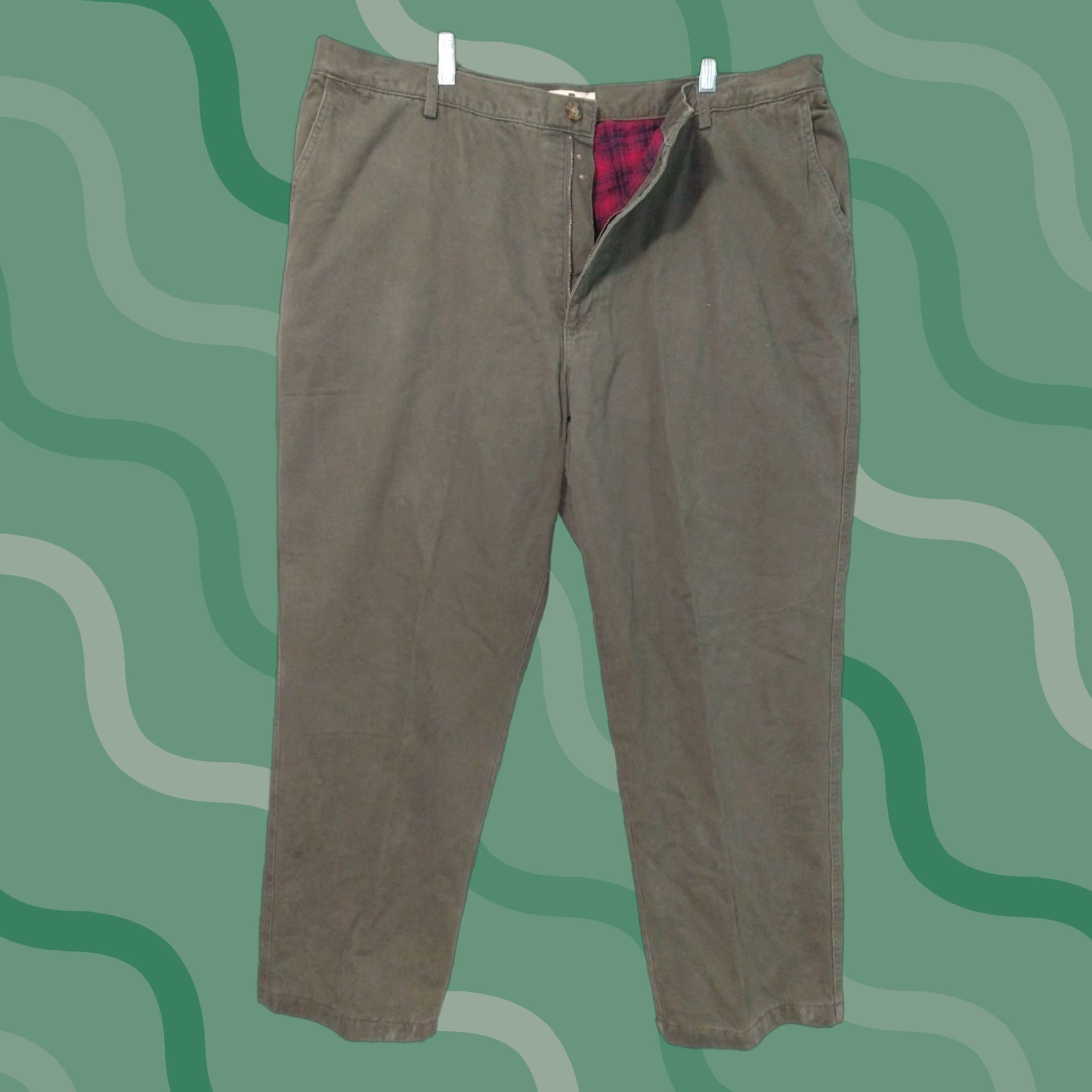 Vintage Woolrich Jeans Mens 44 x 31 Green Flannel Lined Chino High Rise Tapered Leg Size US 44 / EU 60 - 1 Thumbnail
