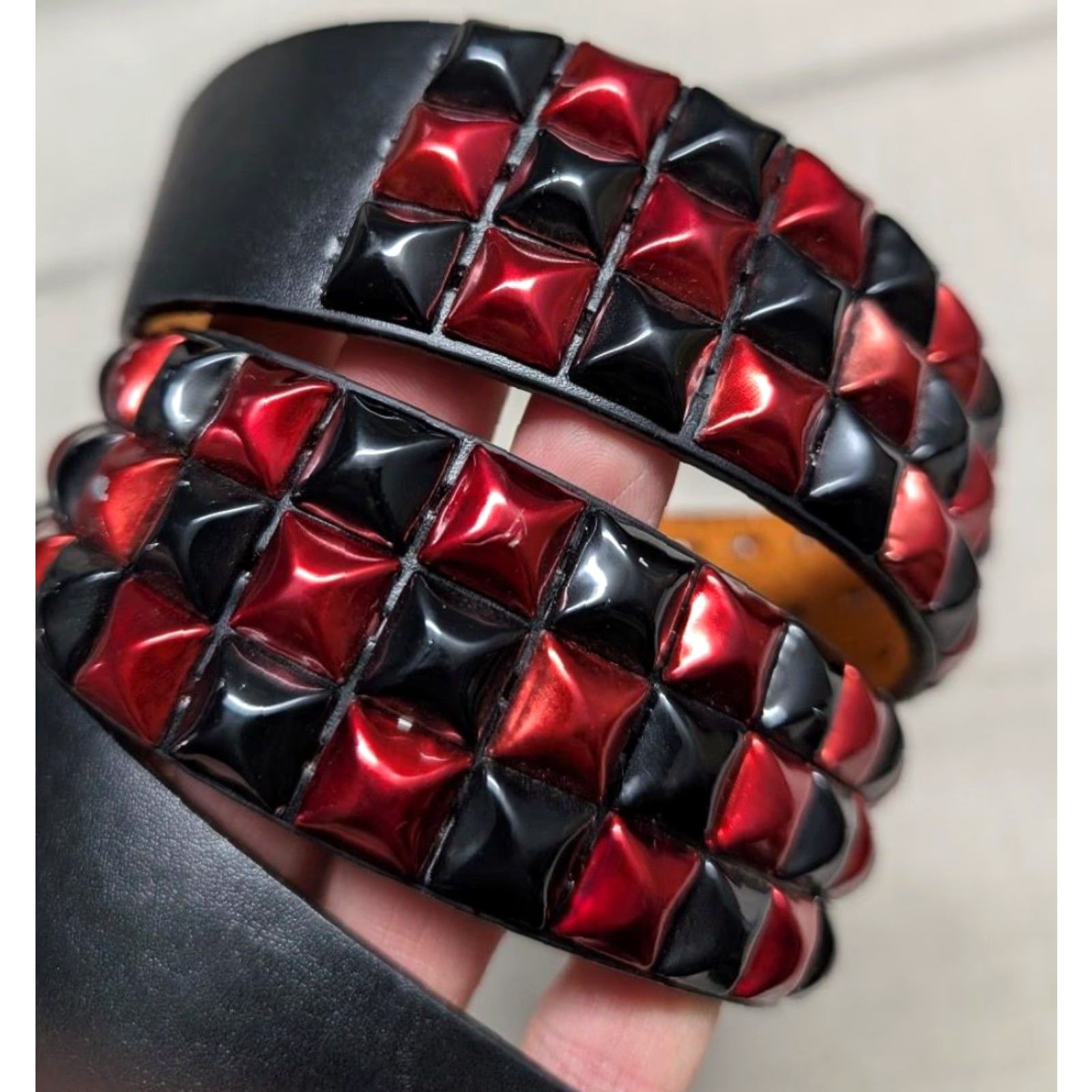 Vintage VINTAGE Y2K belt STUDDED red black leather 42 Western belt Men size 42/43 Size 42 - 2 Thumbnail