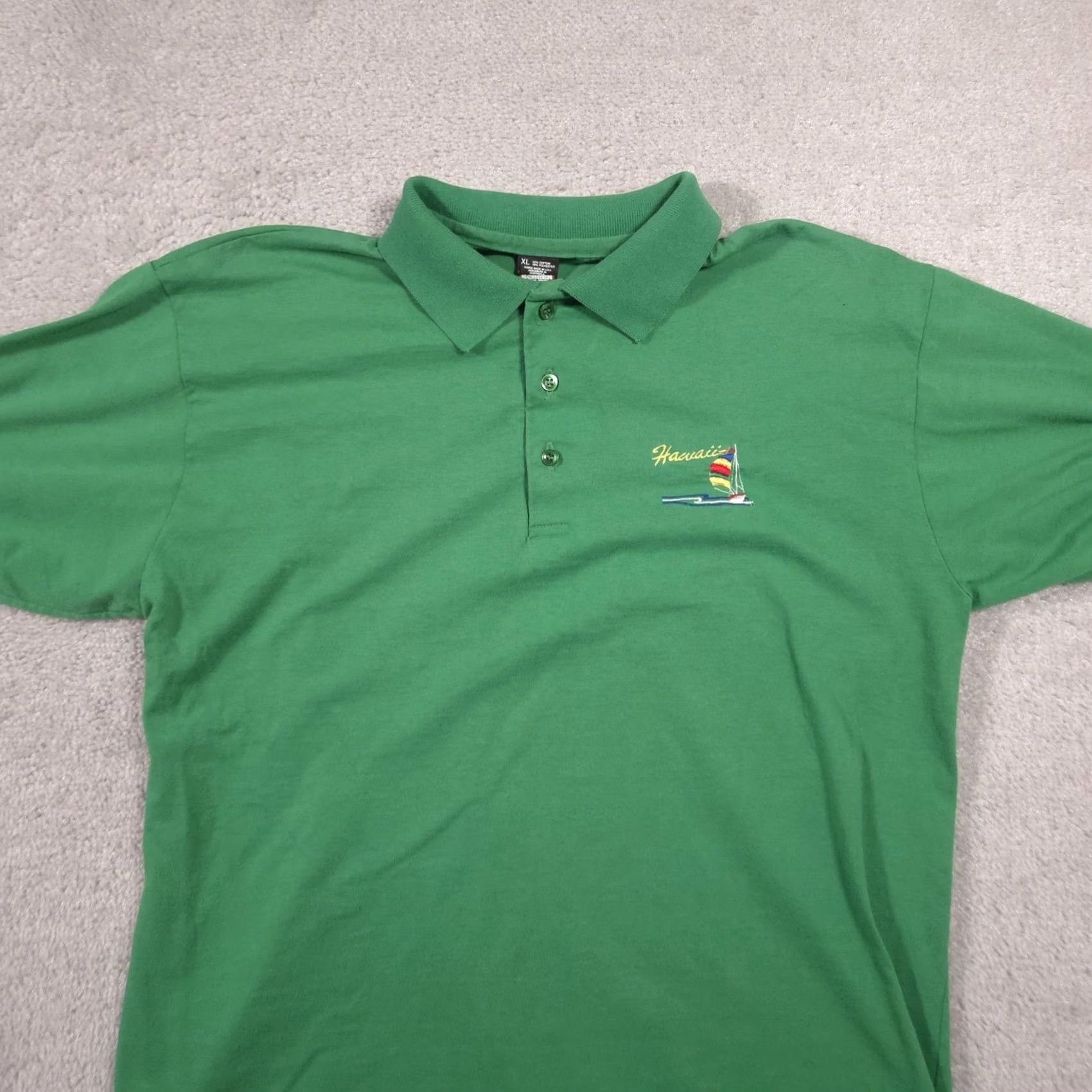Vintage Vintage Screen Stars Polo Shirt Mens XL Green Hawaii Sailboat Embroidered 90s Size US XL / EU 56 / 4 - 2 Thumbnail