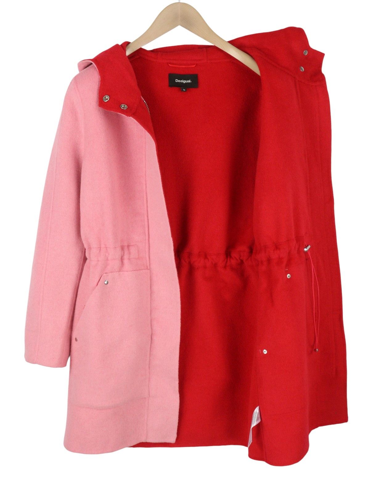 Desigual LENZY EU36 Pink Wool Blend Hooded Mid Coat 88464 Size S / US 4 / IT 40 - 4 Thumbnail
