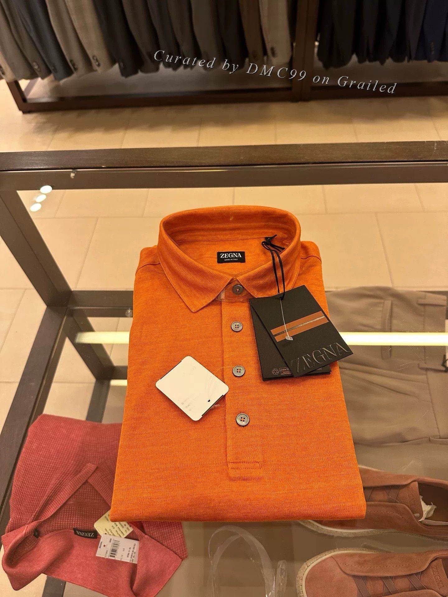 Ermenegildo Zegna Zegna Men's Orange Linen Polo Shirt Size US M / EU 48-50 / 2 - 1 Thumbnail