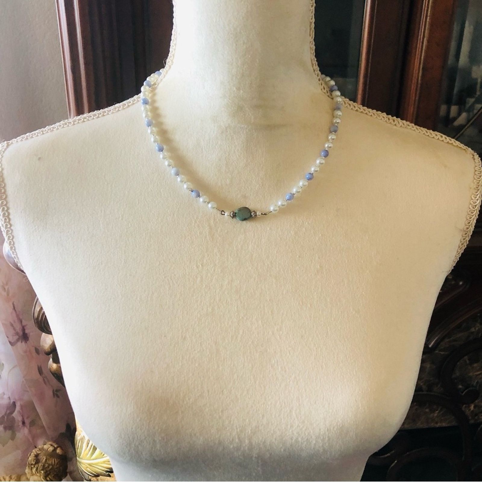Handmade Handcrafted repurpose African turquoise stone Pearl necklace Size ONE SIZE - 5 Thumbnail