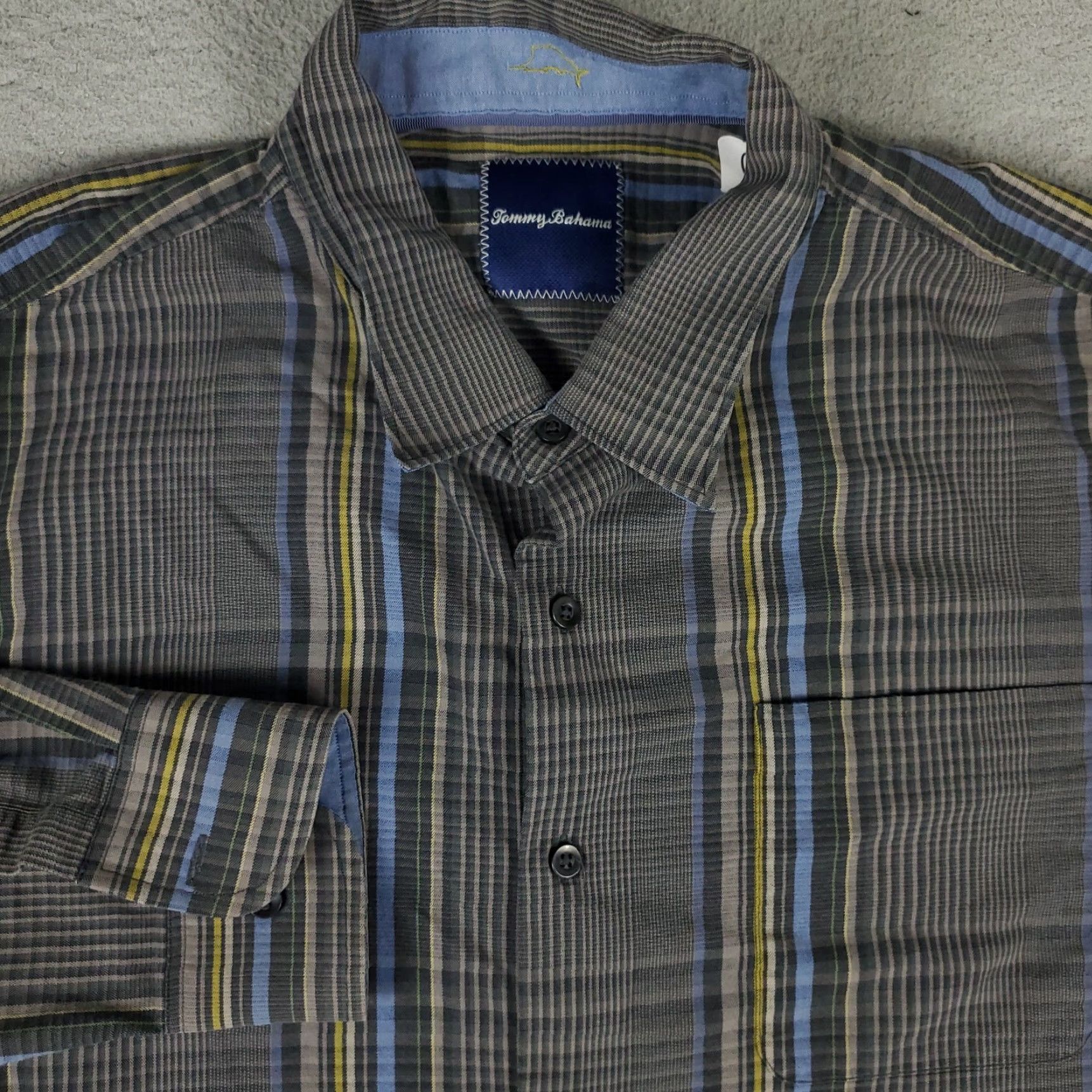 Tommy Bahama Tommy Bahama Shirt Mens XL Gray Plaid Cotton Button-Up Long Sleeve - Casual Business Dress Shirt Men Size US XL / EU 56 / 4 - 2 Thumbnail