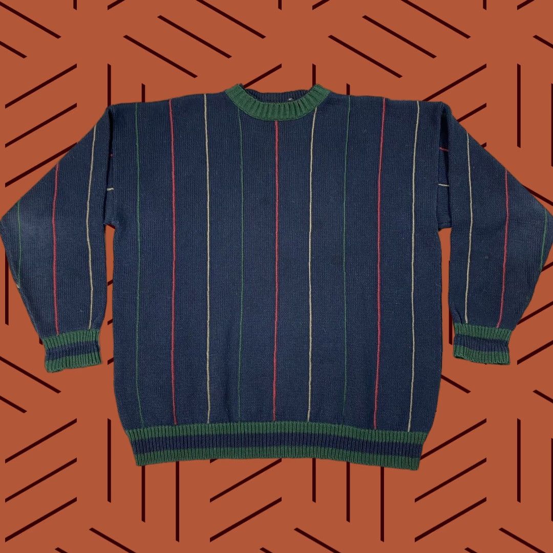 Vintage VINTAGE Structure Striped Sweater XL Classic Preppy Thick Cotton Navy Mens Size US XL / EU 56 / 4 - 1 Thumbnail