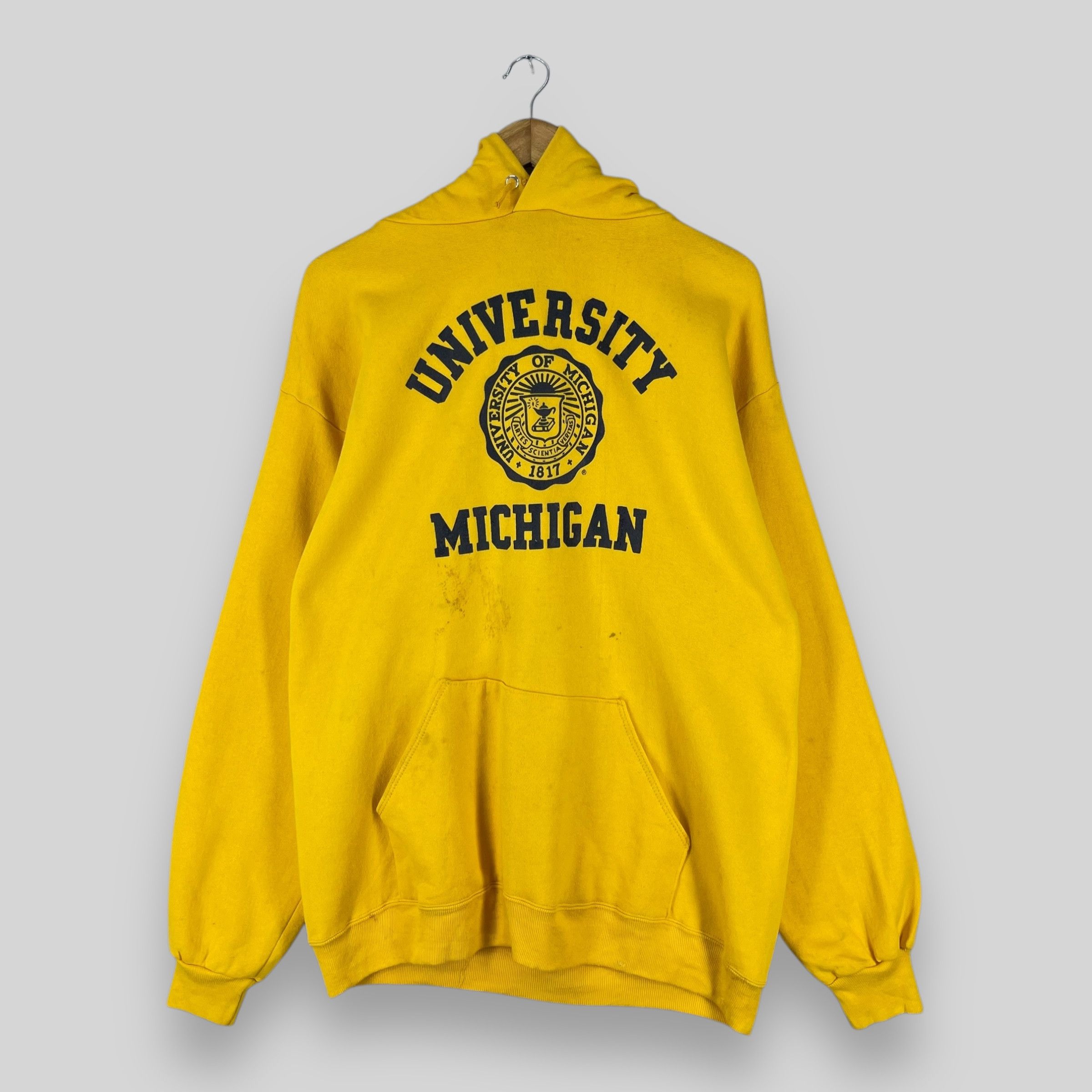 Vintage Vintage 90s UNIVERSITY Of MICHIGAN Spellout Pullover Hoodie Size US M / EU 48-50 / 2 - 1 Thumbnail