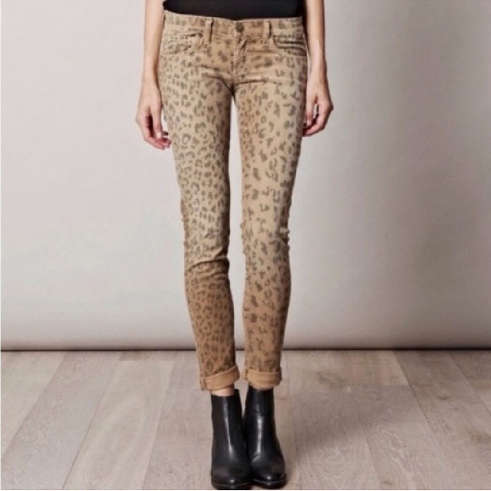Current/Elliott Leopard Skinny Stiletto Jean Sz 25 Indie Y2K
