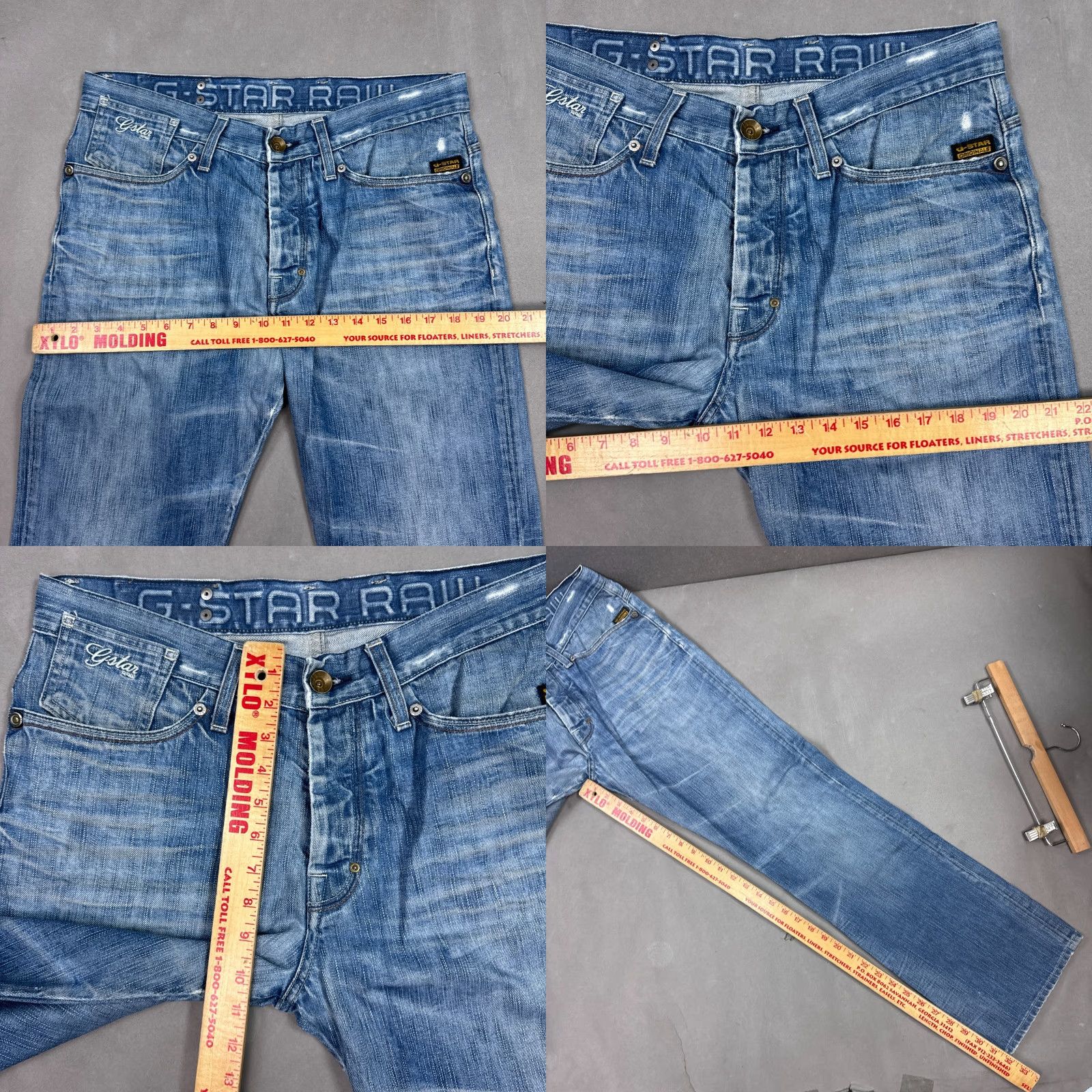 G-Star G Star Raw Jeans Mens 34x32 Blue Coder Button Fly Faded Distressed Denim 5-Pocket Straight Regular Jeans Mens XS? Size US 33 - 9 Thumbnail