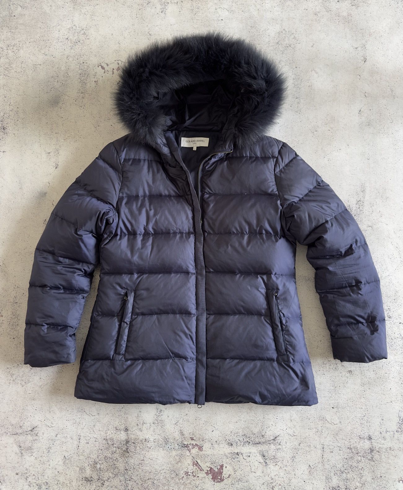 Gerard Darel Gerard Darel Paris Blue Down Jacket With Fur Hood Size 2 Size L / US 10 / IT 46 - 1 Thumbnail