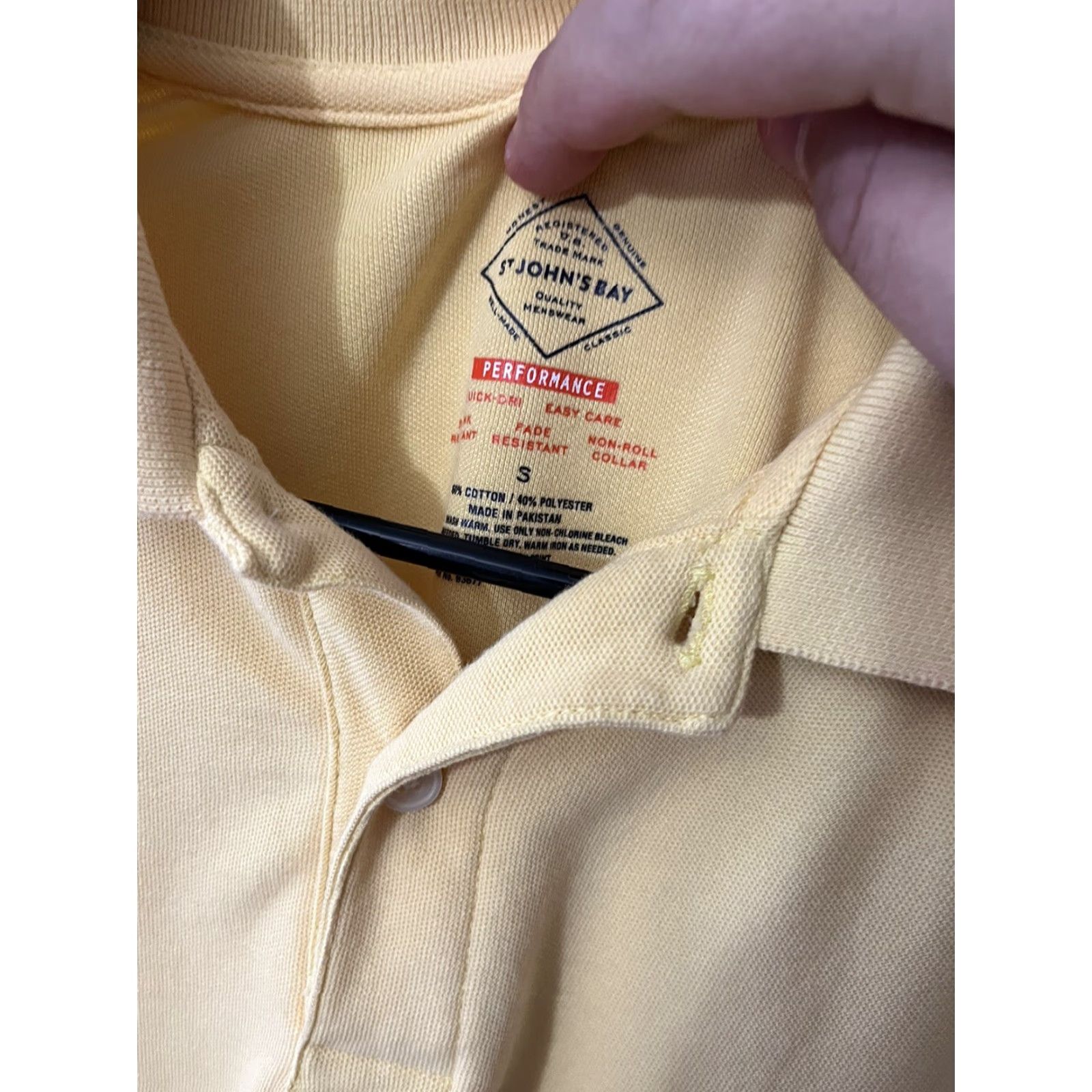 Vintage St. John's Bay Polo Shirt Mens S Yellow Short Sleeve Easy Care Performance Fade Resistant Quick Dry Non-Roll Collar Shrink Resistant Sports Rugby Size US 29 - 2 Thumbnail