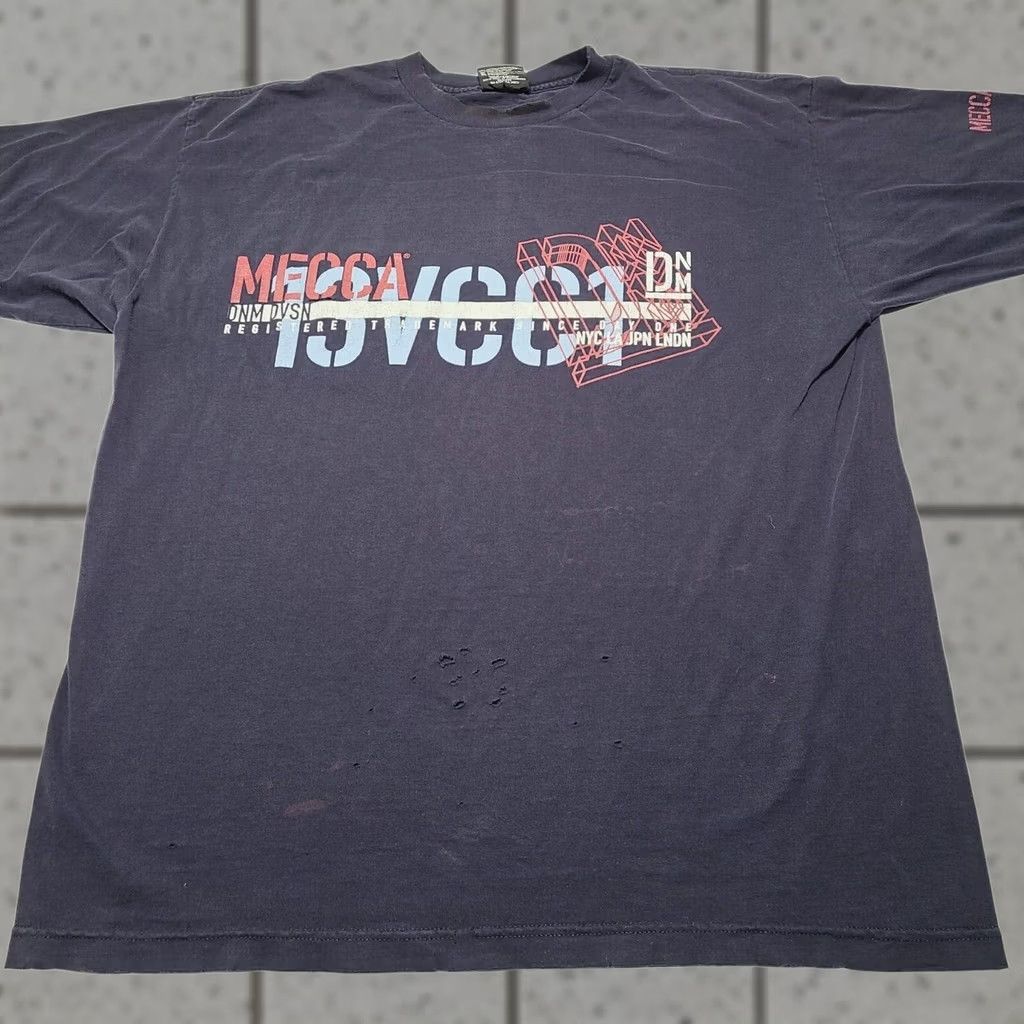 Vintage VINTAGE Mecca Streetwear T-shirt Mens XL Blue Crew Neck Graphic Print Short Sleeve Distressed Y2K USA 90s Mens XL Size US XL / EU 56 / 4 - 1 Thumbnail