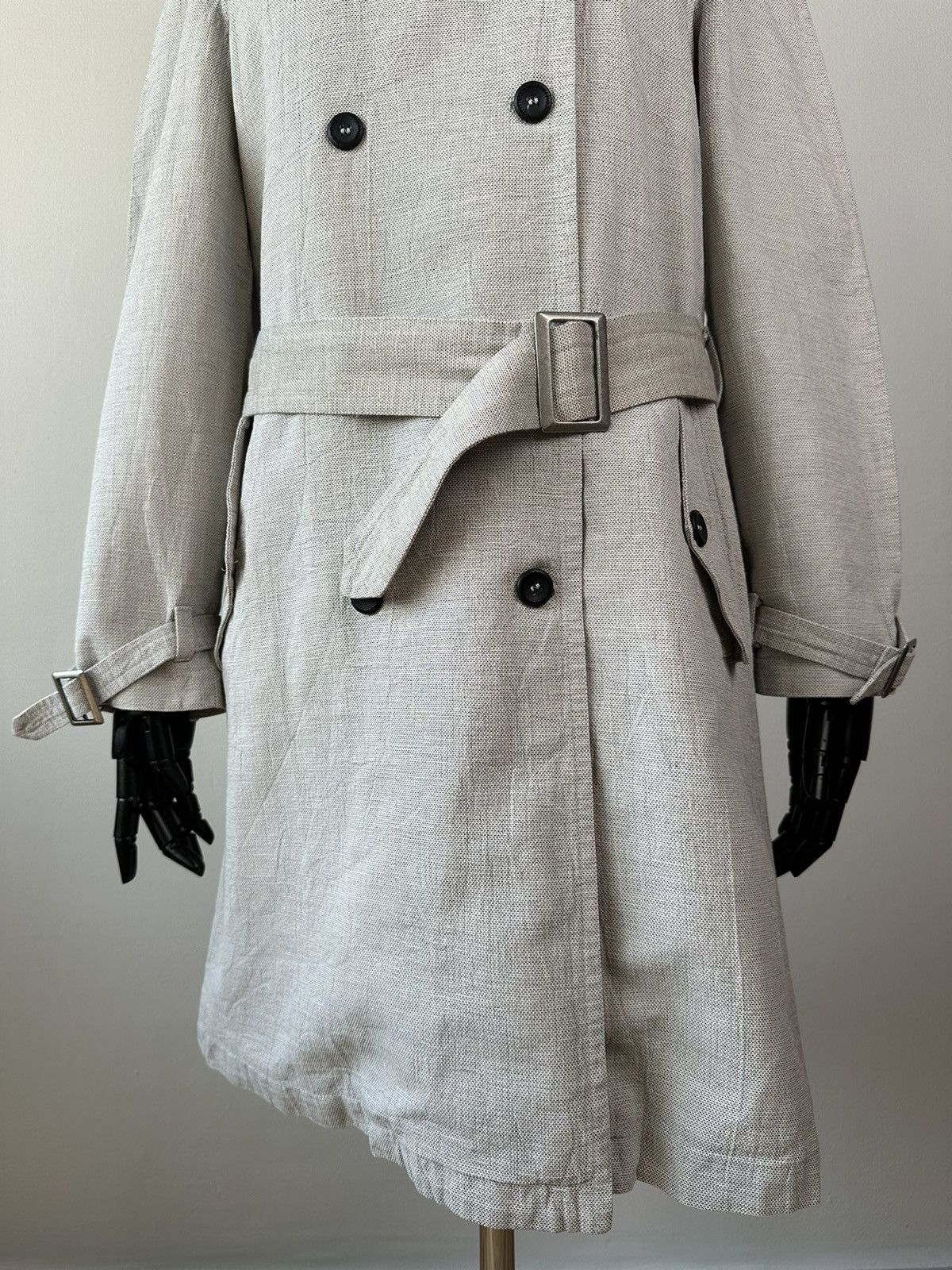 hannes roether HANNES ROETHER Linen Double-Breasted Trench Coat Avant Garde Size M / US 6-8 / IT 42-44 - 6 Thumbnail