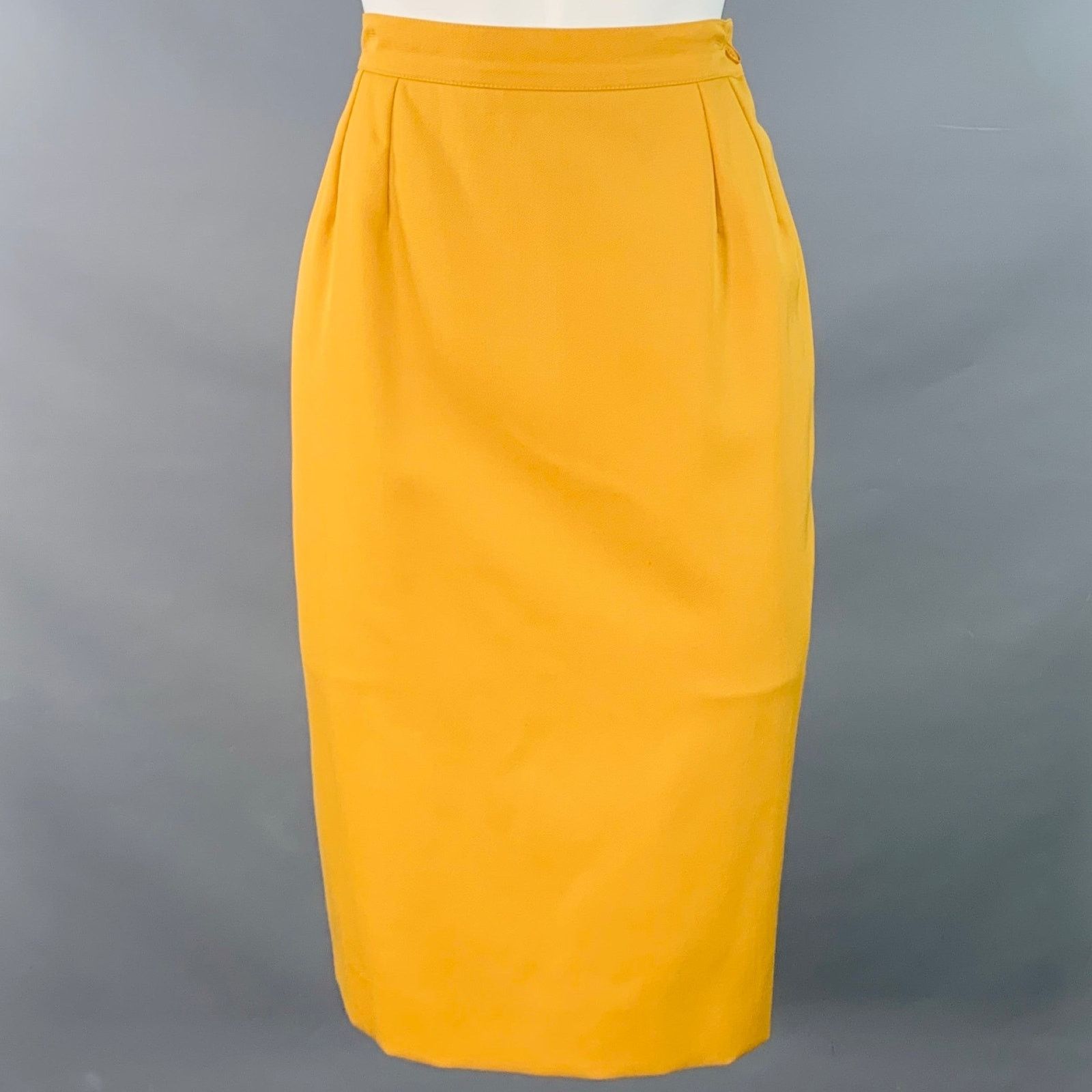 Yves Saint Laurent Size 6 Mustard Yellow Wool Twill Pencil Skirt Size 28" / US 6 / IT 42 - 1 Thumbnail