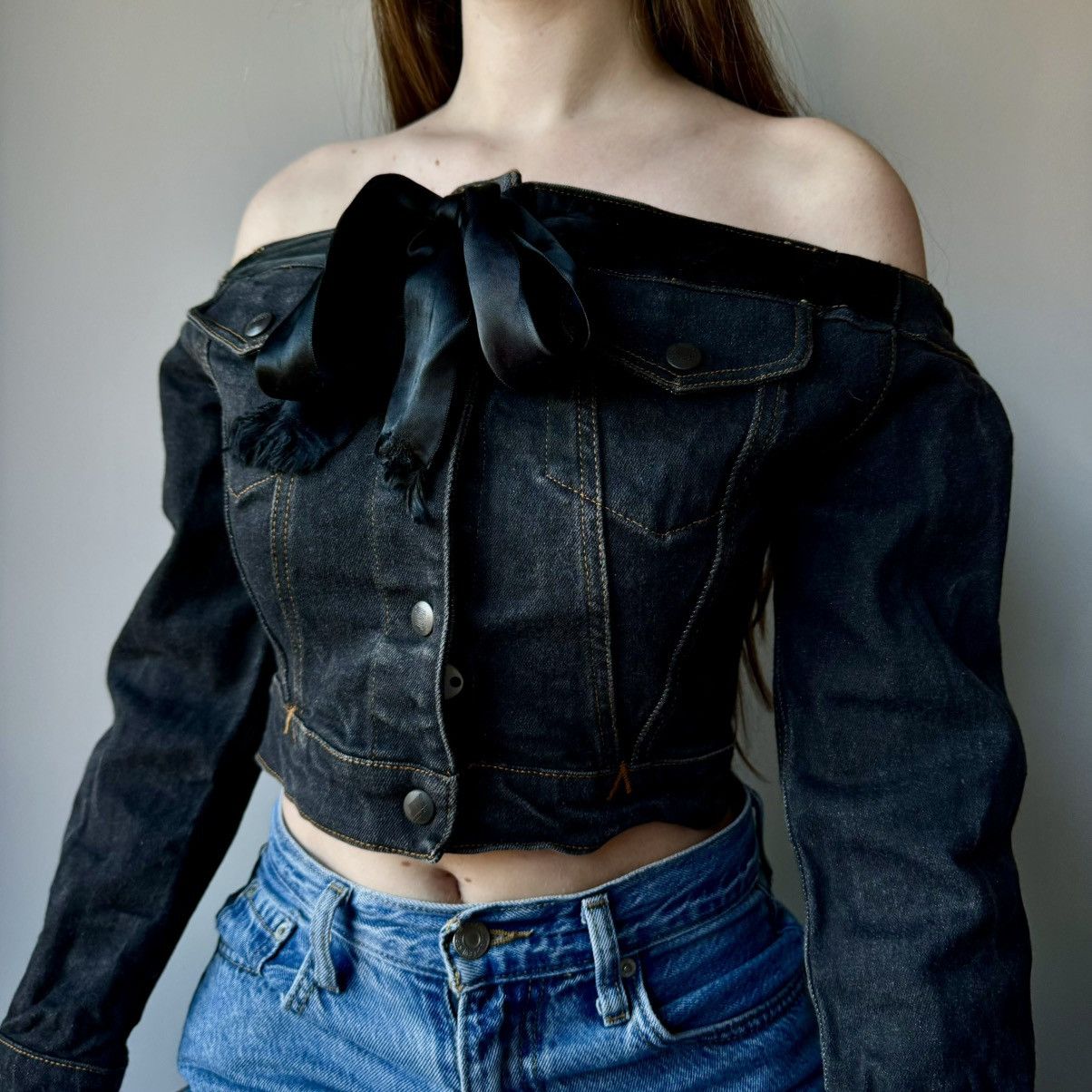 Jean Paul Gaultier Vintage 90s Gaultier Junior Off Shoulder Jacket Denim Top Size M / US 6-8 / IT 42-44 - 1 Thumbnail