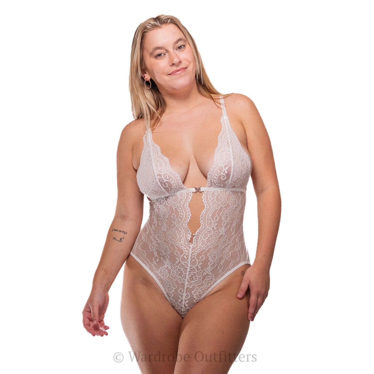 Designer Sexy White Sheer Mesh Backless Bodysuit Lingerie Size S / US 4 / IT 40 - 3 Thumbnail