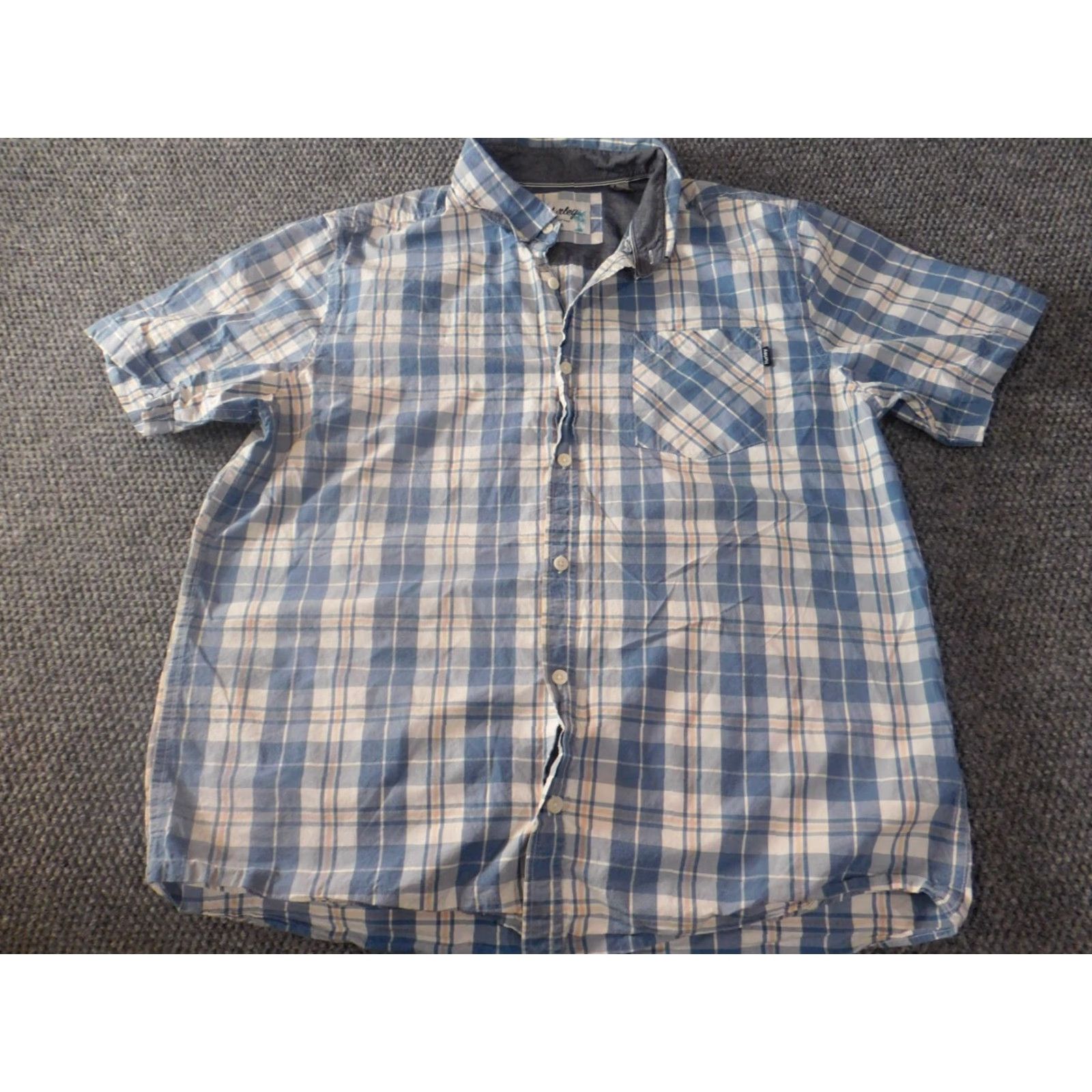 Hurley Hurley Mens Shirt L Blue Plaid Button-Down Short Sleeve Tropical Knit Cotton Size US L / EU 52-54 / 3 - 2 Thumbnail