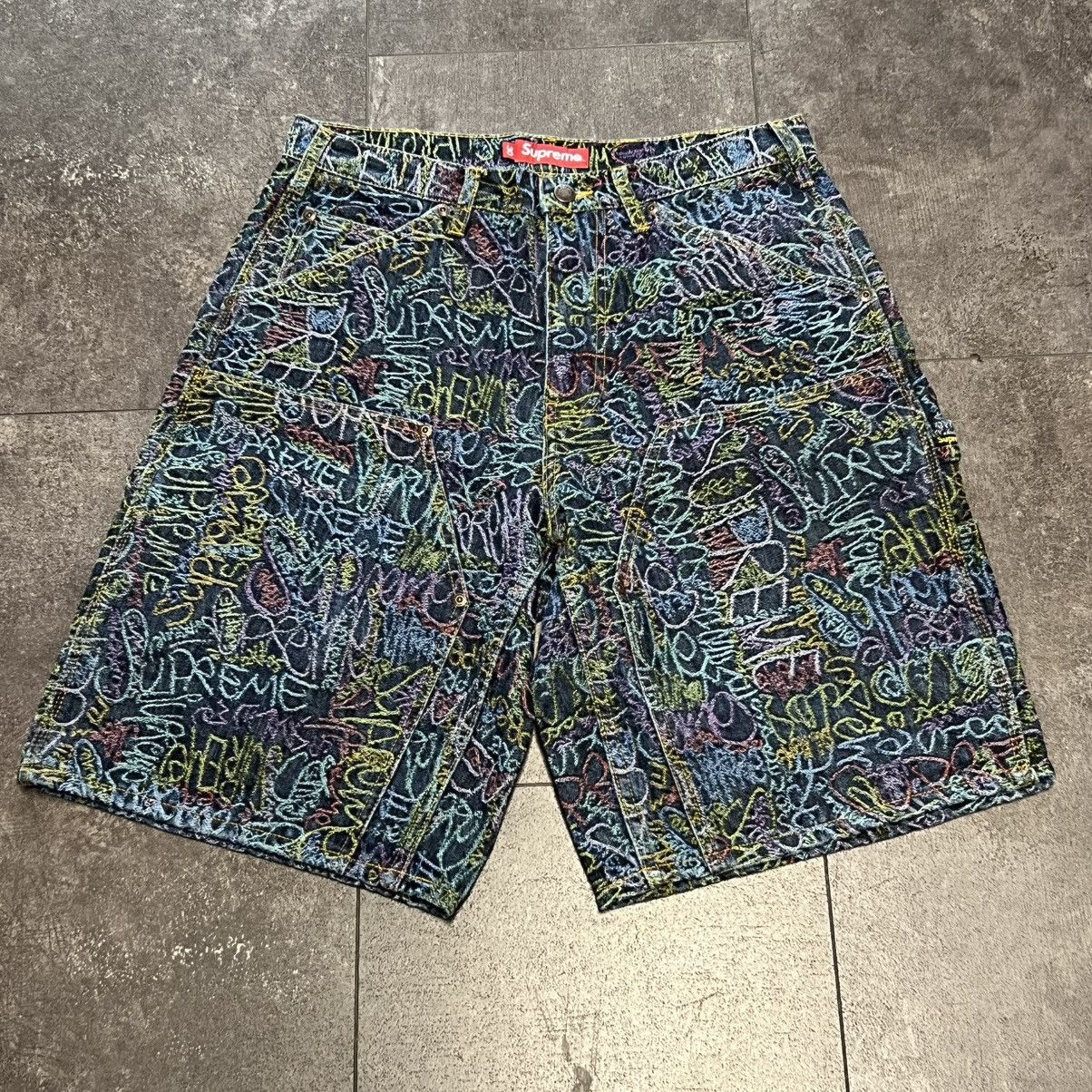 Supreme Handwriting Double Knee Denim Short Indigo